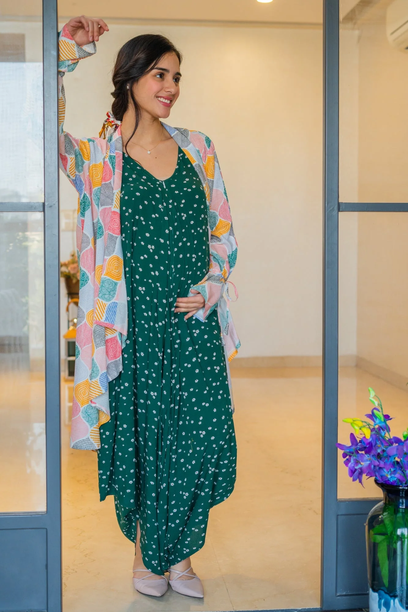 Peppy Forest Green Maternity & Nursing Jumpsuit + Cover Up - Chenance