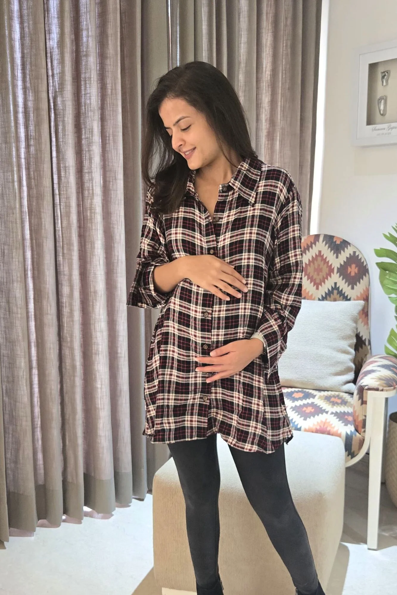 Plaid Red Black Maternity & Nursing Top - Chenance