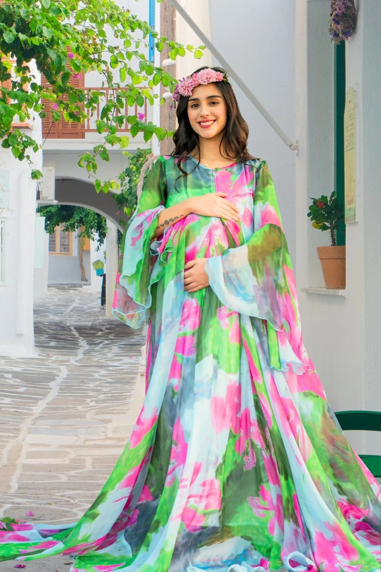 Luxe Blue Aquarium Maternity & Nursing Flair Shoot Gown - Chenance