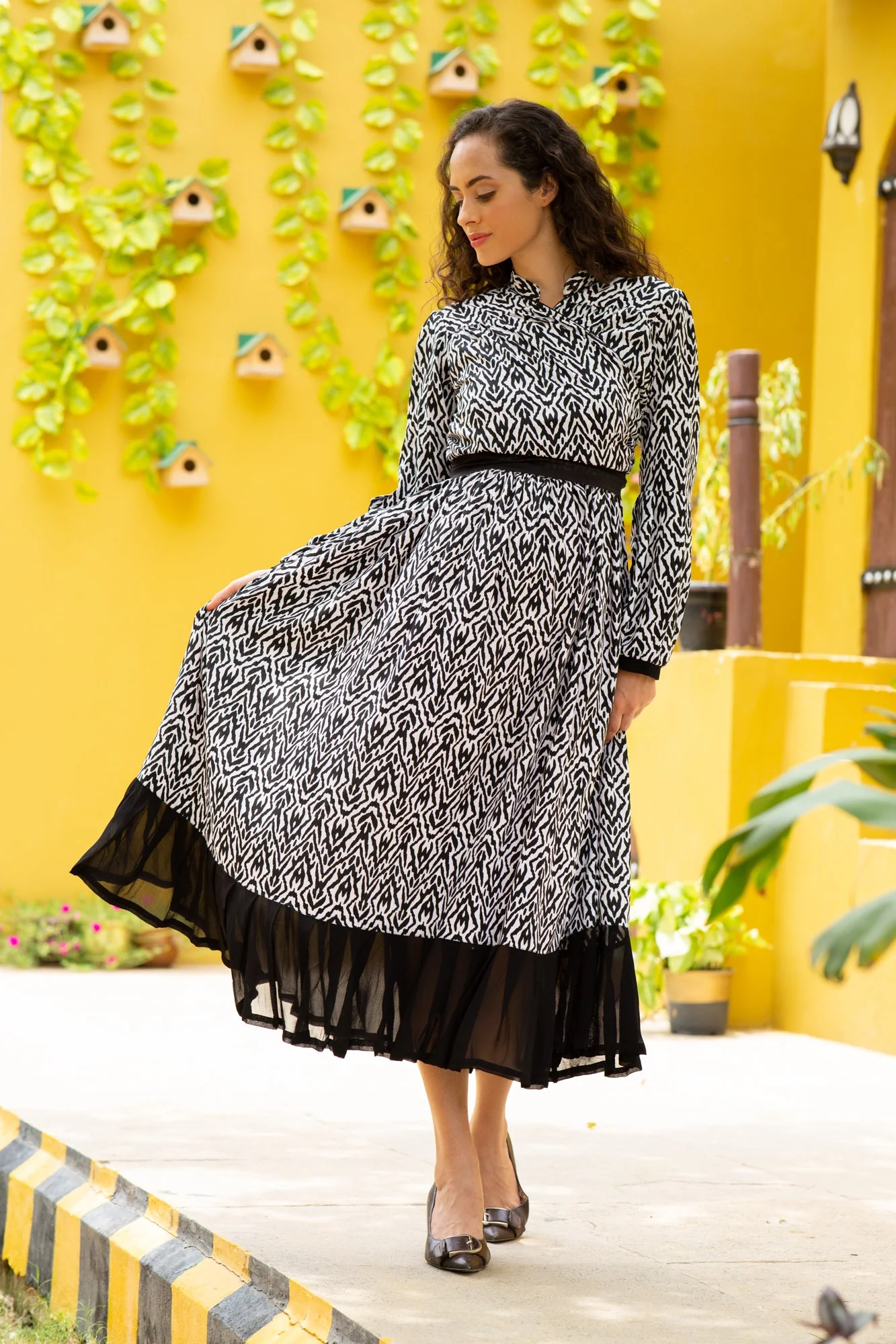 Premium Ebony Abstract Maternity & Nursing Wrap Dress - Chenance