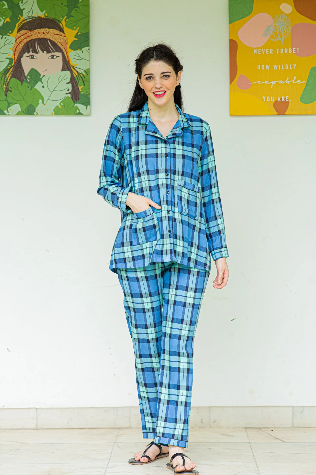 Playful Blue Maternity & Nursing Night Suit Set - Chenance