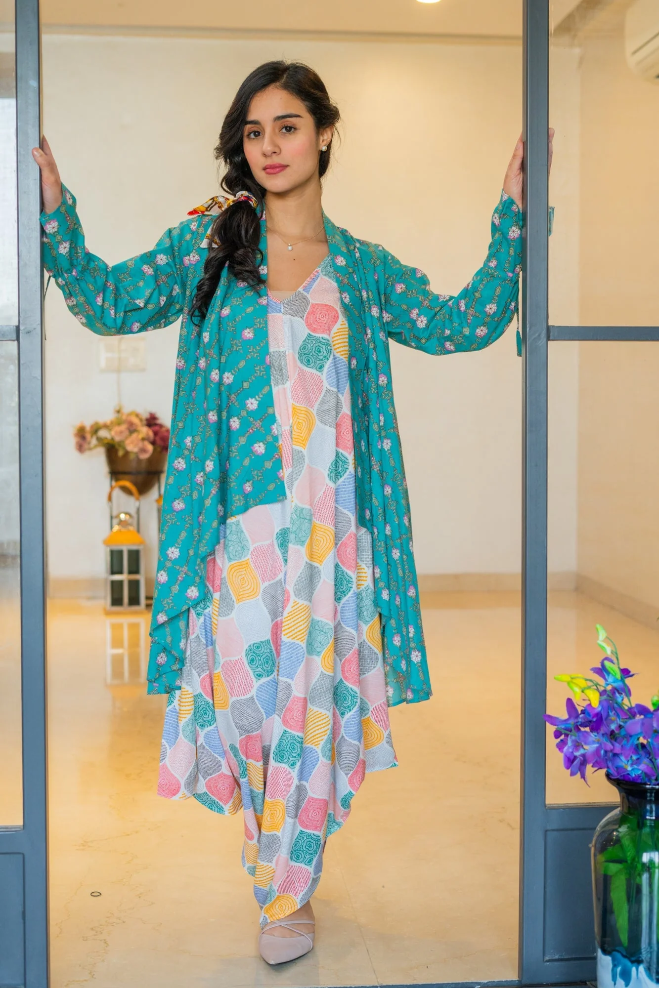Gorgeous Colorful Retro Maternity & Nursing Jumpsuit + Cover Up - Chenance