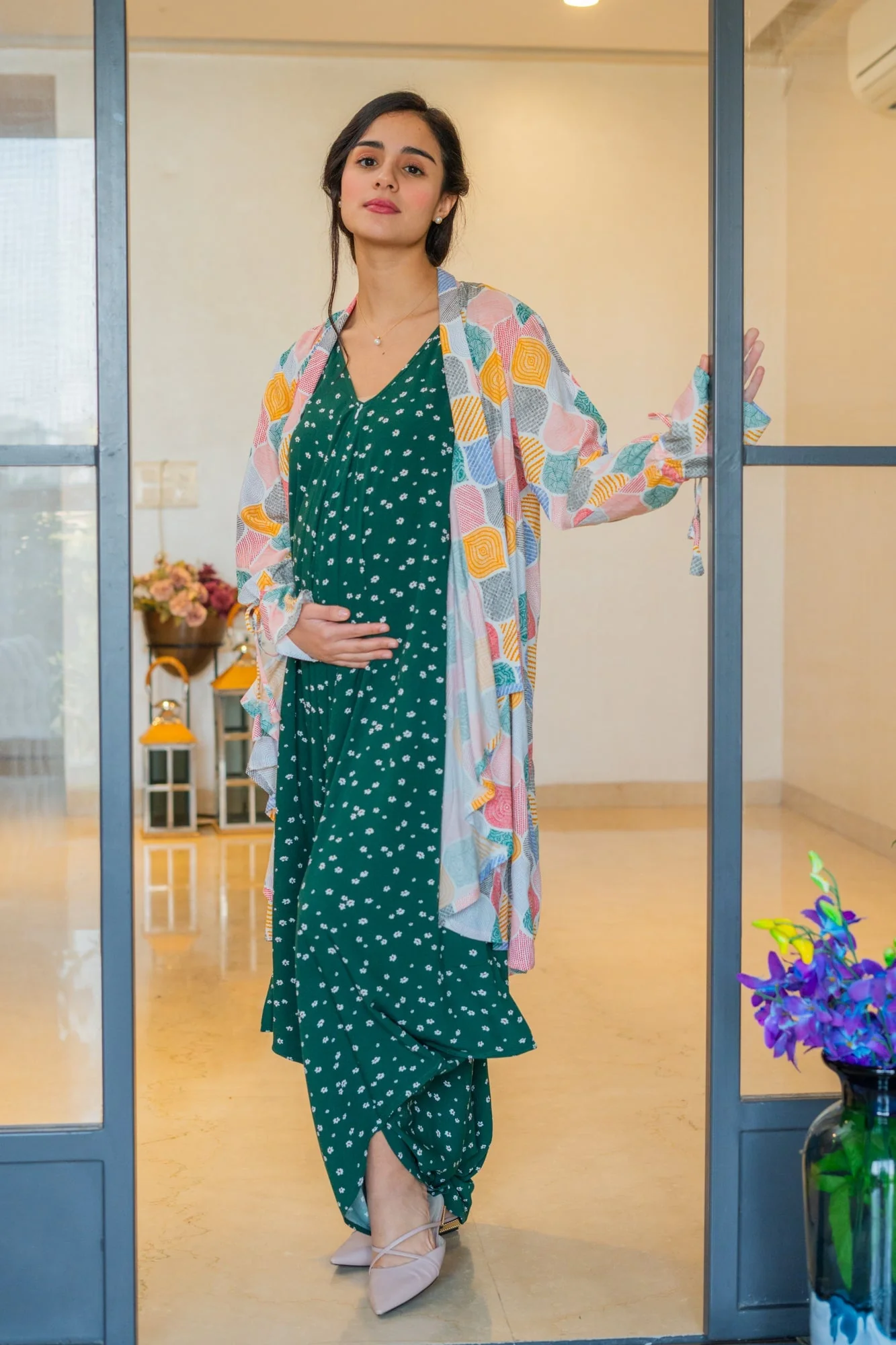 Peppy Forest Green Maternity & Nursing Jumpsuit + Cover Up - Chenance