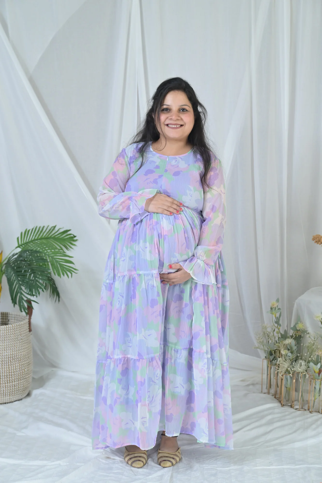 Serene Violet Maternity & Nursing Layer Dress - Chenance