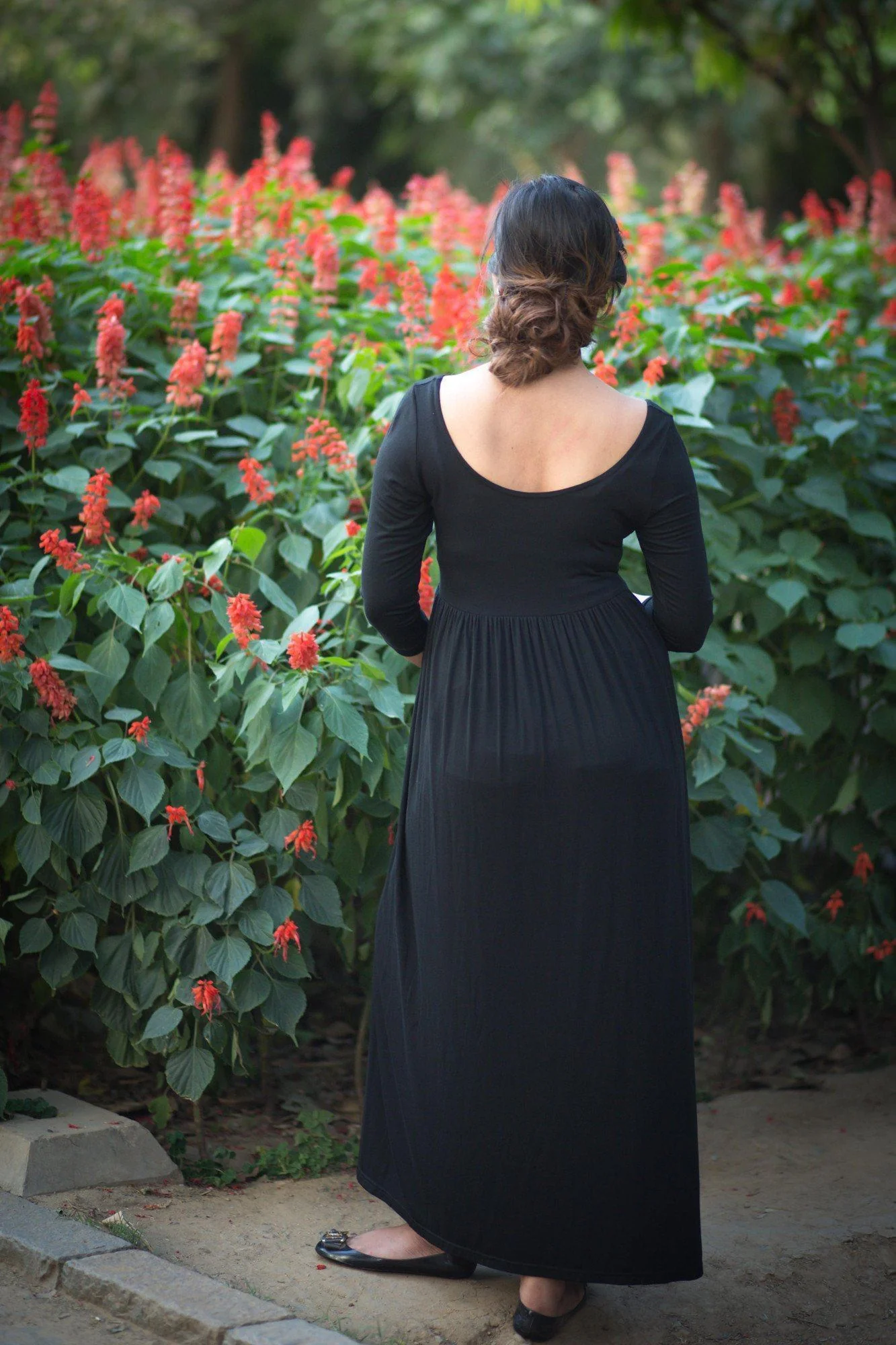Premium Black Gathered Maternity Dress - Chenance