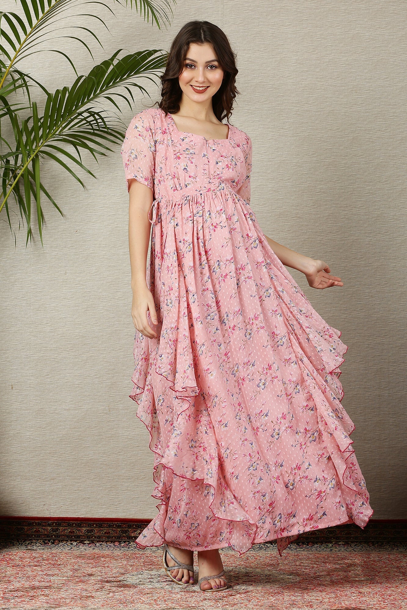Soothing Peach Blossom Maternity & Nursing Flow Dress - Chenance