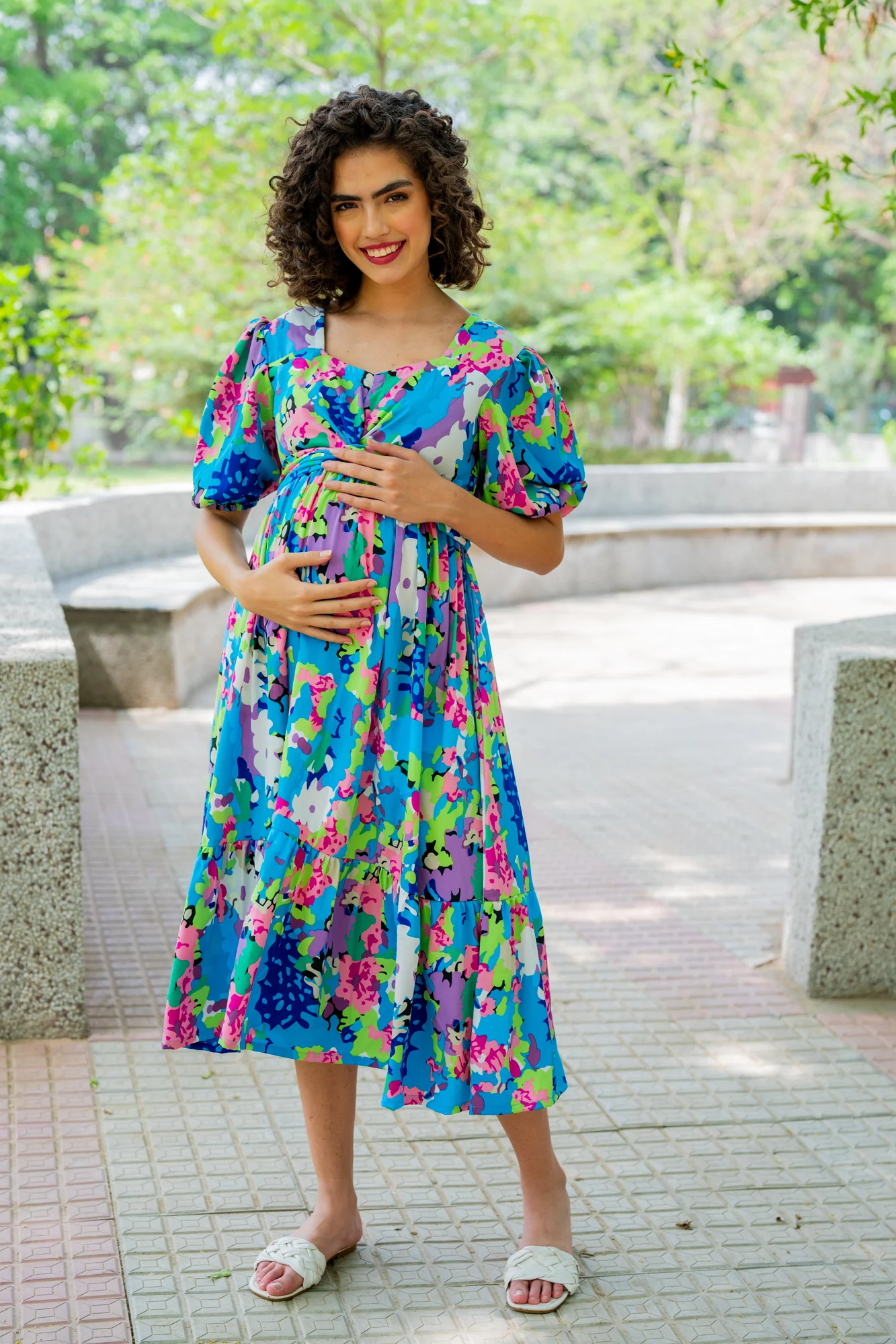 Charming Blue Blossom Maternity Knot Dress - Chenance