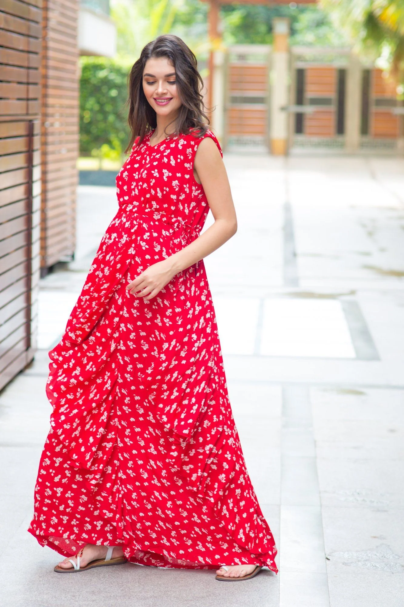 Royal Cherry Luxe Floral Maternity Dress - Chenance