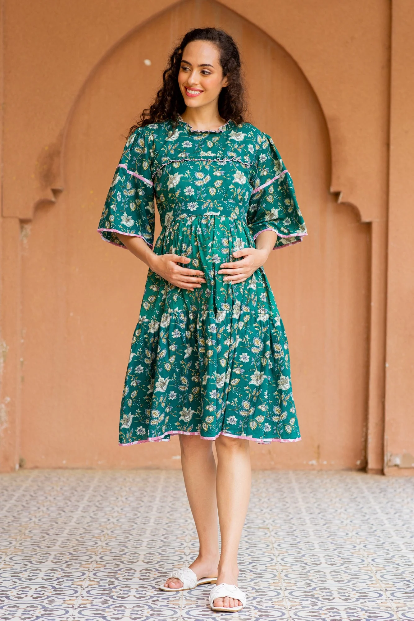 Daffodil Sapphire Maternity & Nursing Knee Dress (100% Cotton) - Chenance