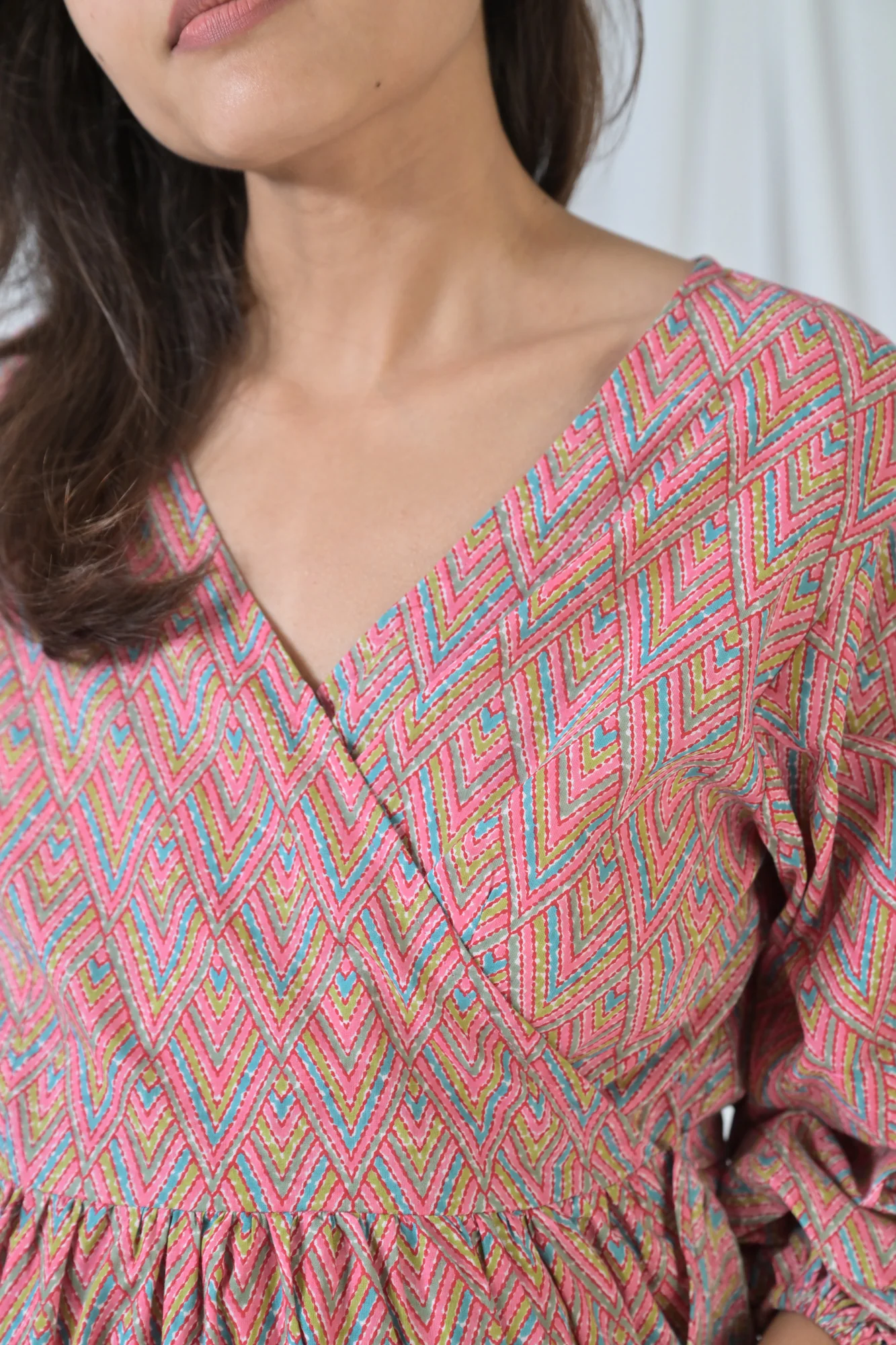 Nautical Pink Maternity & Nursing Frill Wrap Dress (100% Cotton) - Chenance