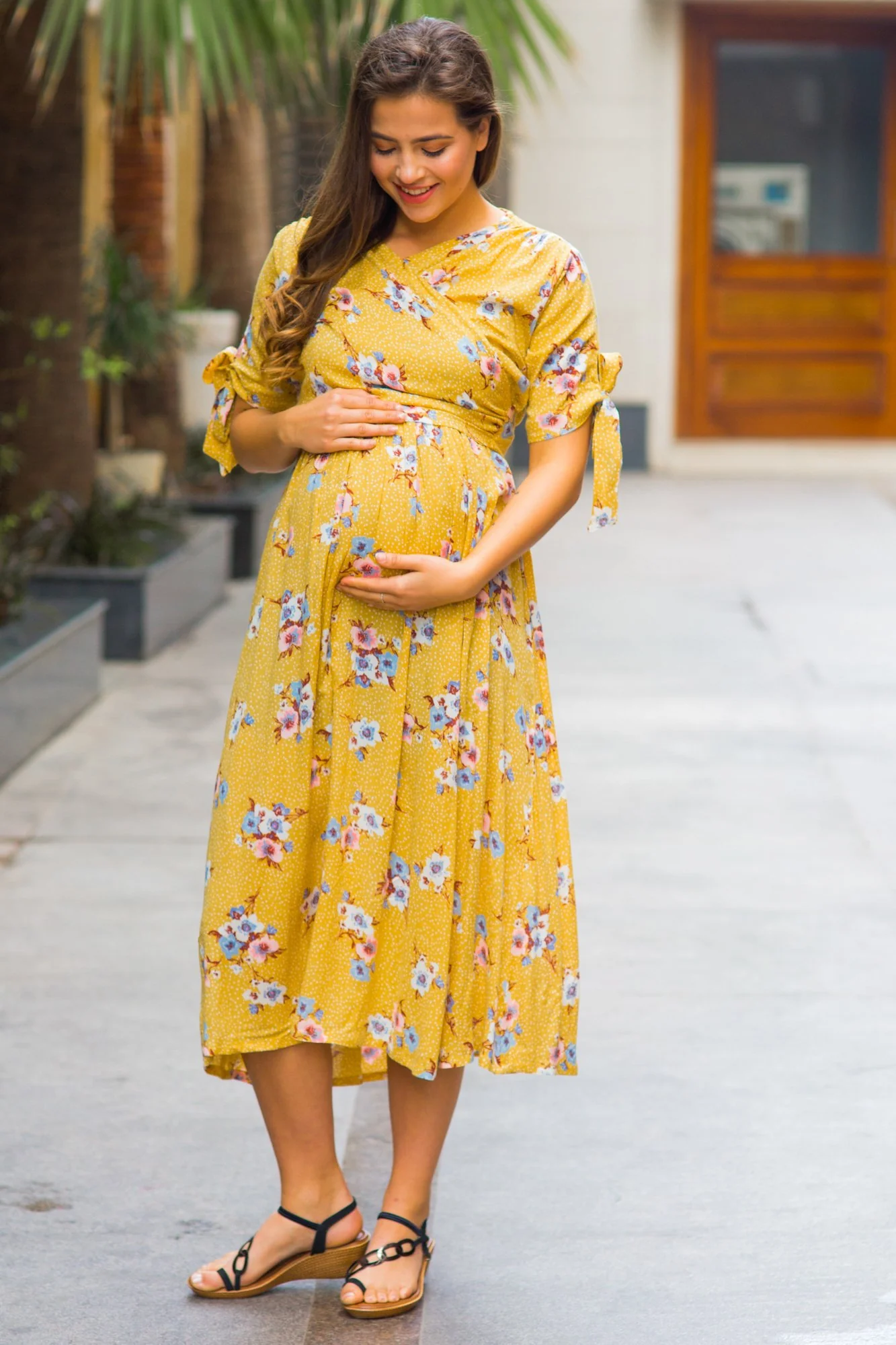 Marigold Maternity & Nursing Wrap Midi Dress - Chenance