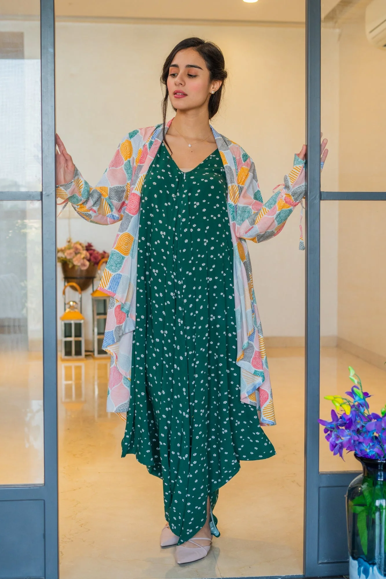 Peppy Forest Green Maternity & Nursing Jumpsuit + Cover Up - Chenance