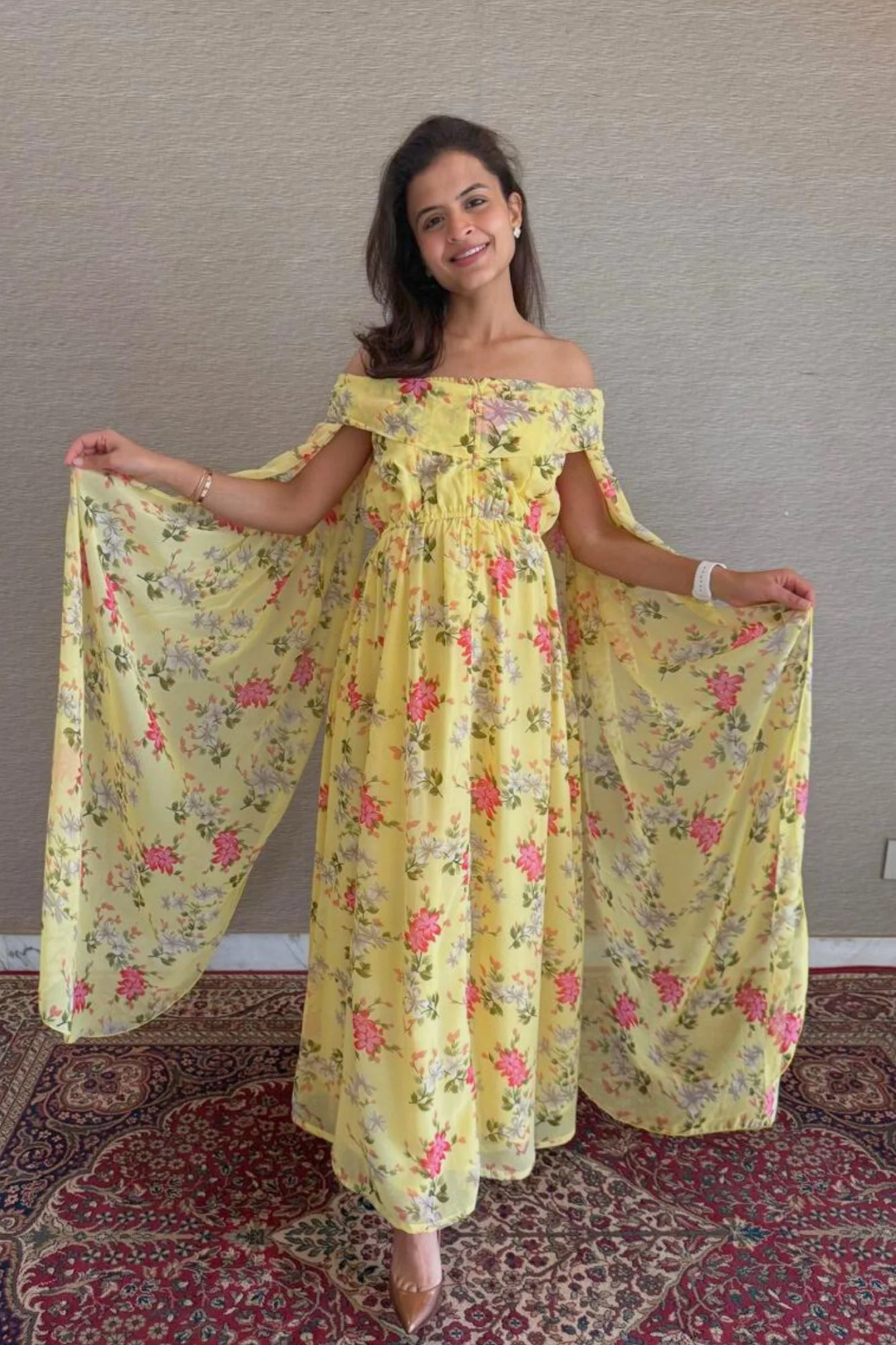 Adorable Yellow Flying Sleeves Maternity & Nursing Dress - Chenance