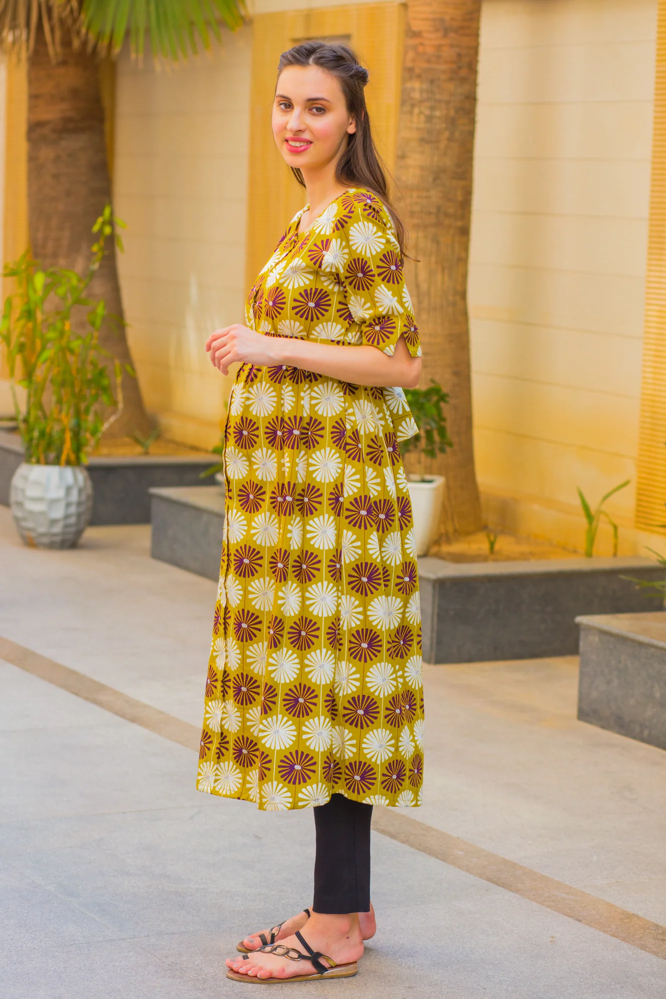 Mustard Sunflower Maternity and Nursing Kurta - Chenance