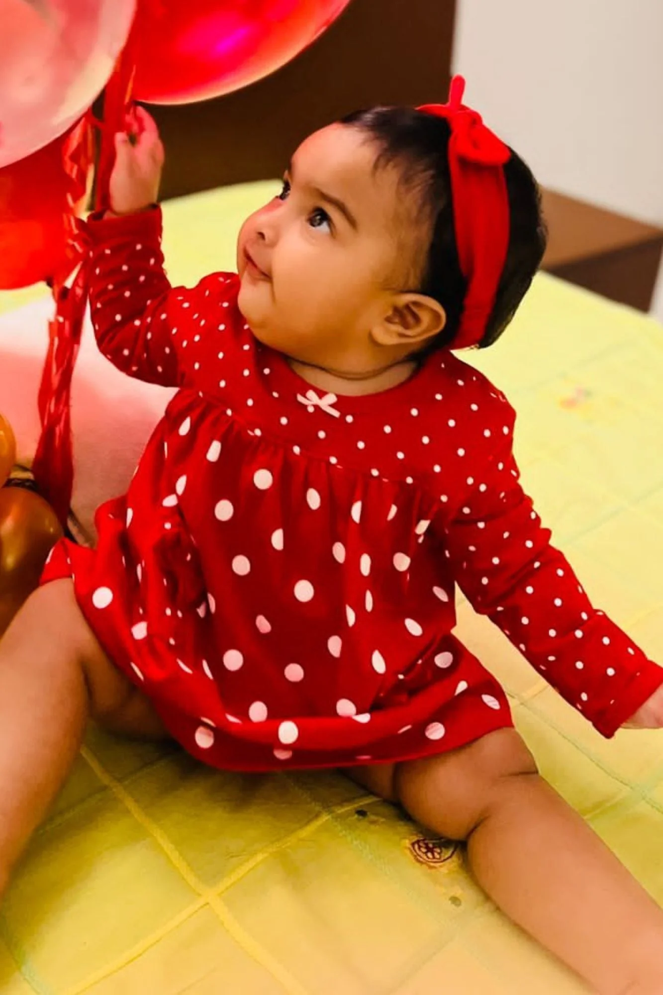 Mini Me (Mother-Daughter) Asymmetrical Red Polka High Neck Maternity & Nursing Dress (Set Of 2) - Chenance