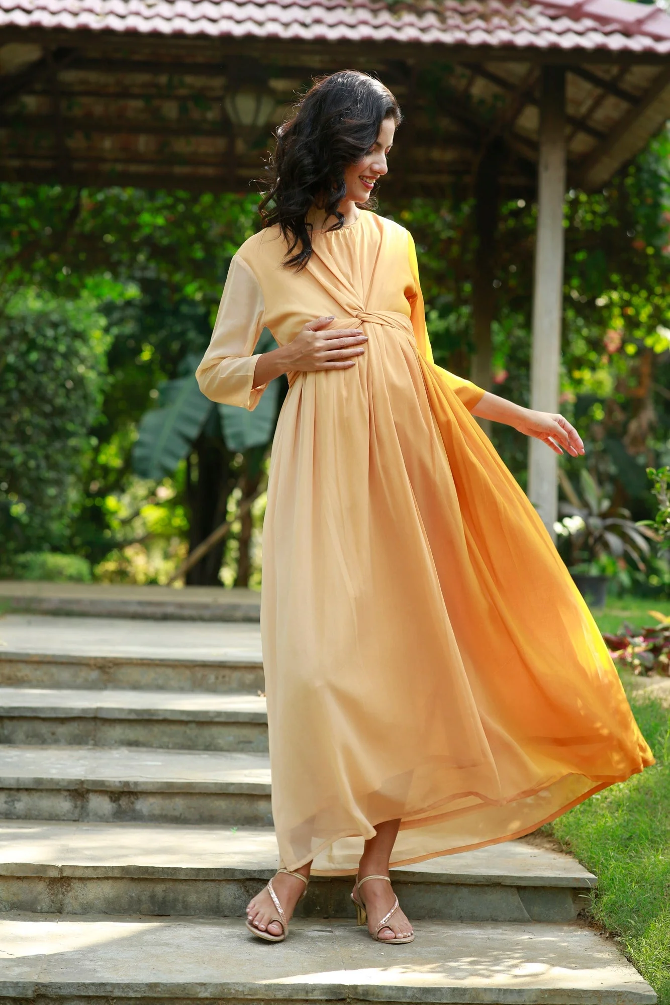Graceful Honey Maternity Knot Dress - Chenance