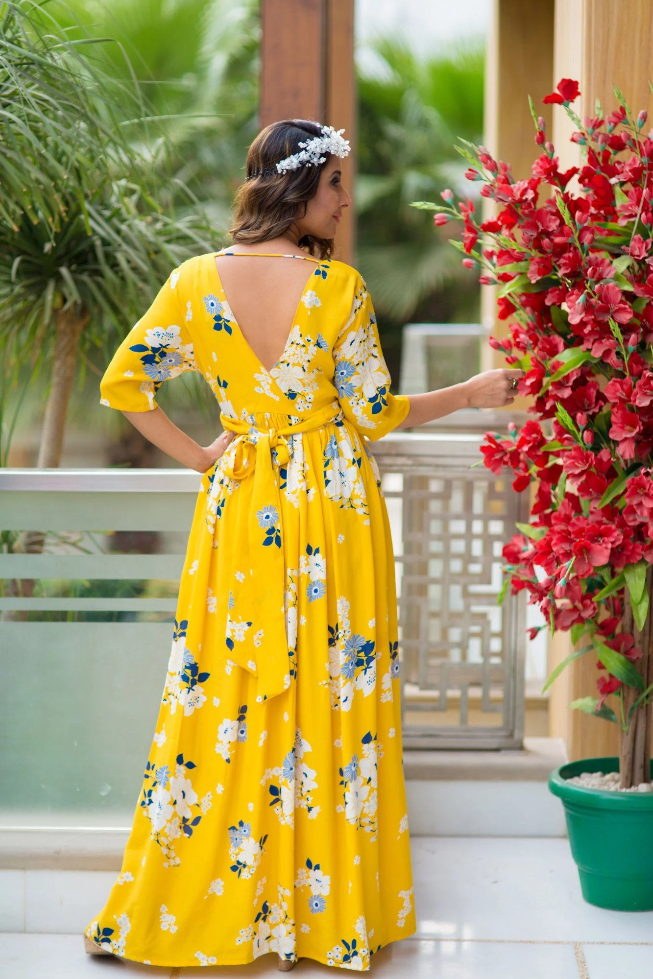 Hello Yellow Floral Maternity & Nursing Soft Crepe Wrap Dress - Chenance