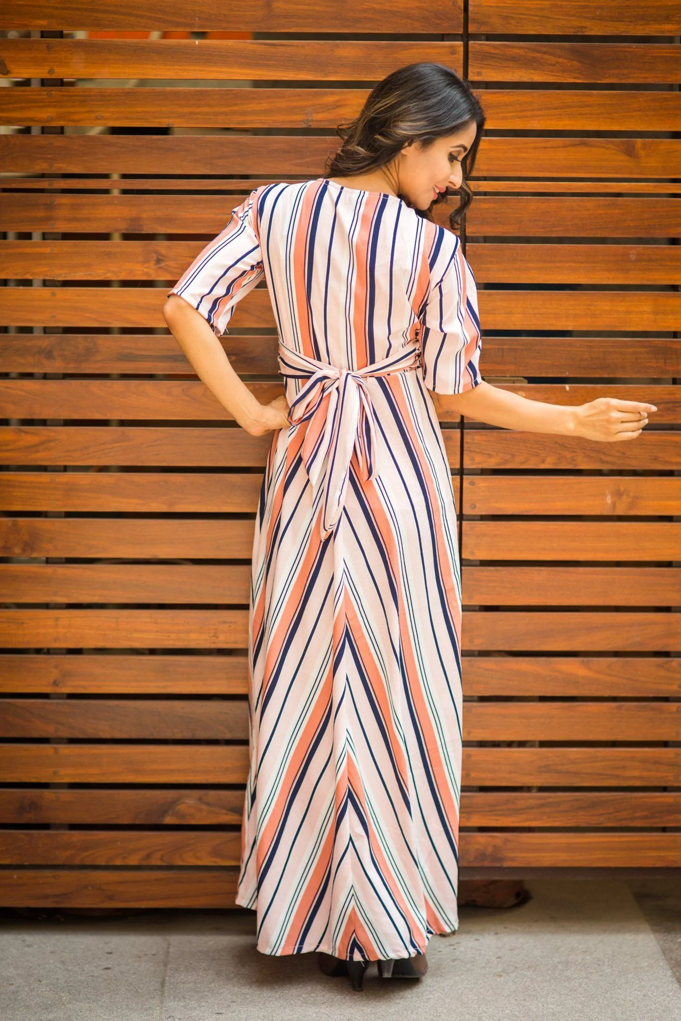 Candlelight Striped Maternity & Nursing Wrap Dress - Chenance