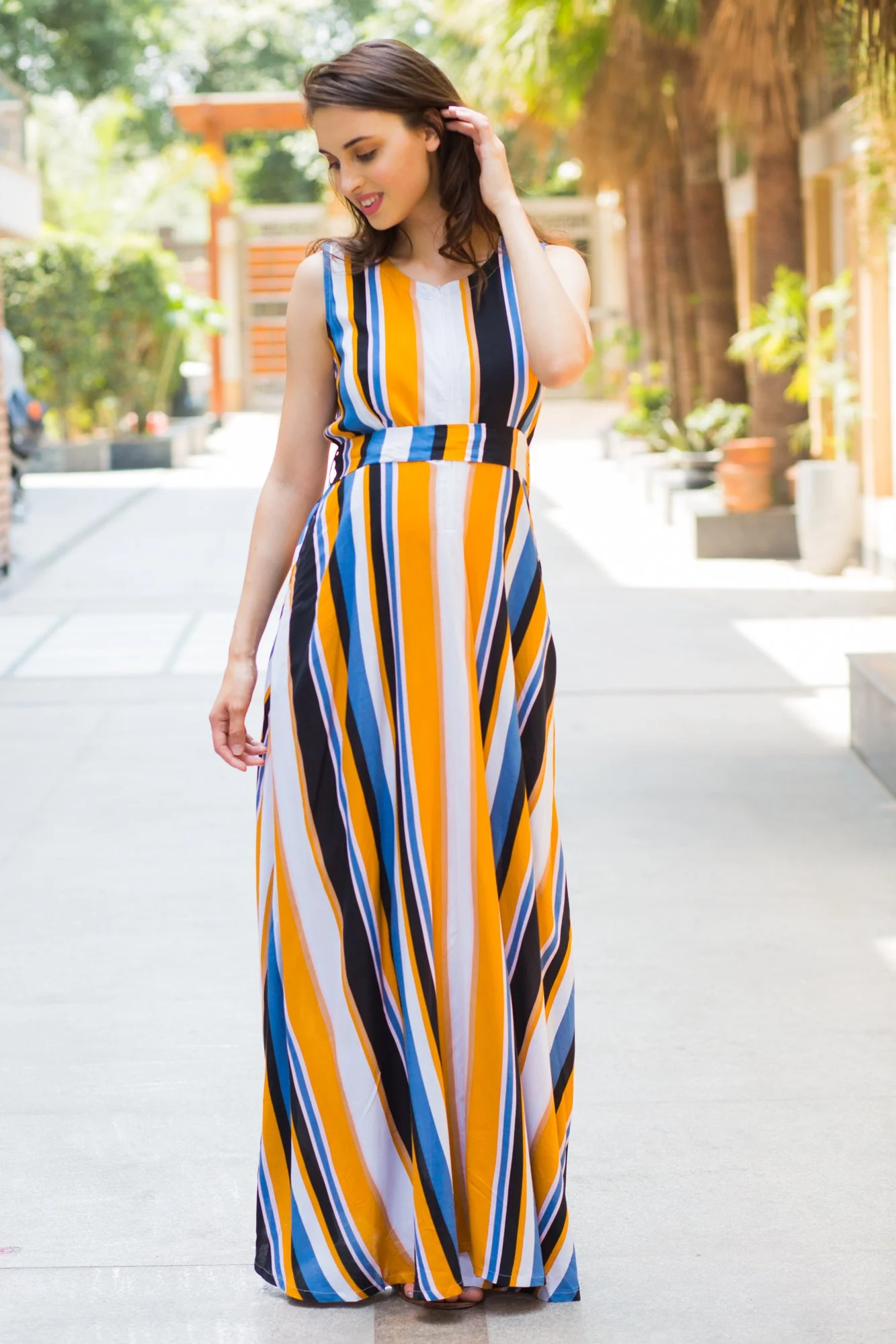 Royal Multi Striped Maternity & Nursing Dress - Chenance