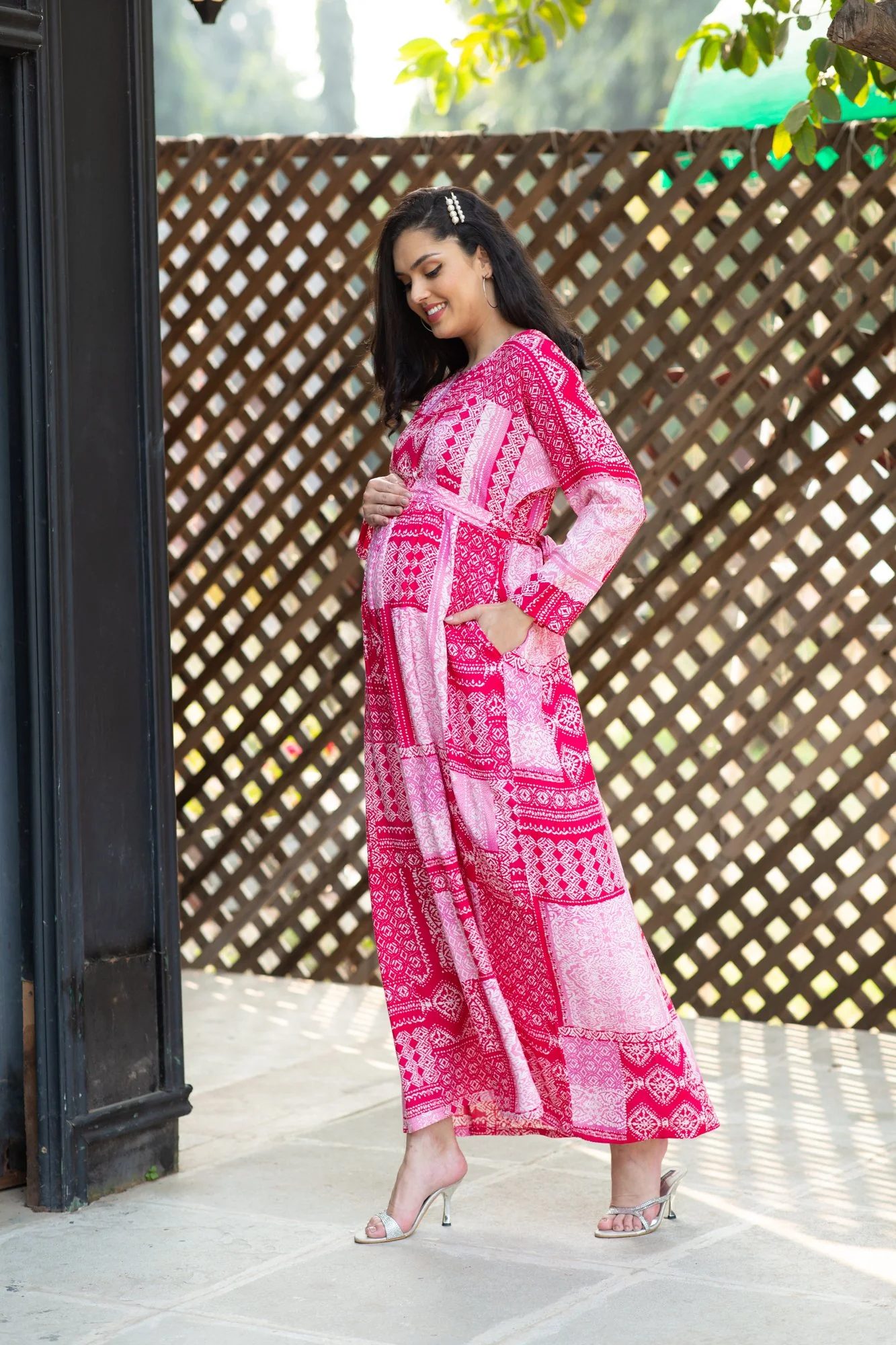 Paradise French Rose Concealed Zip Maternity & Nursing Maxi - Chenance