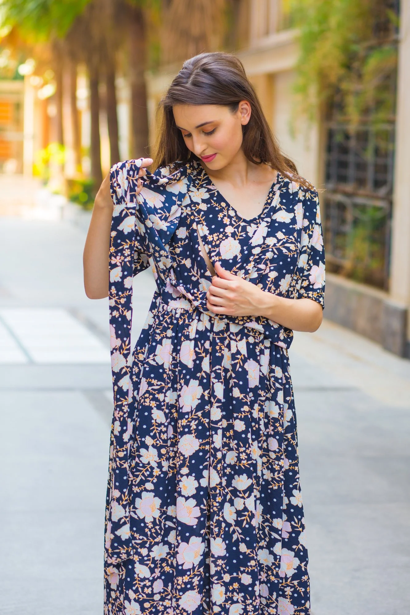 Navy Pearl Gold Maternity & Nursing Wrap Dress - Chenance