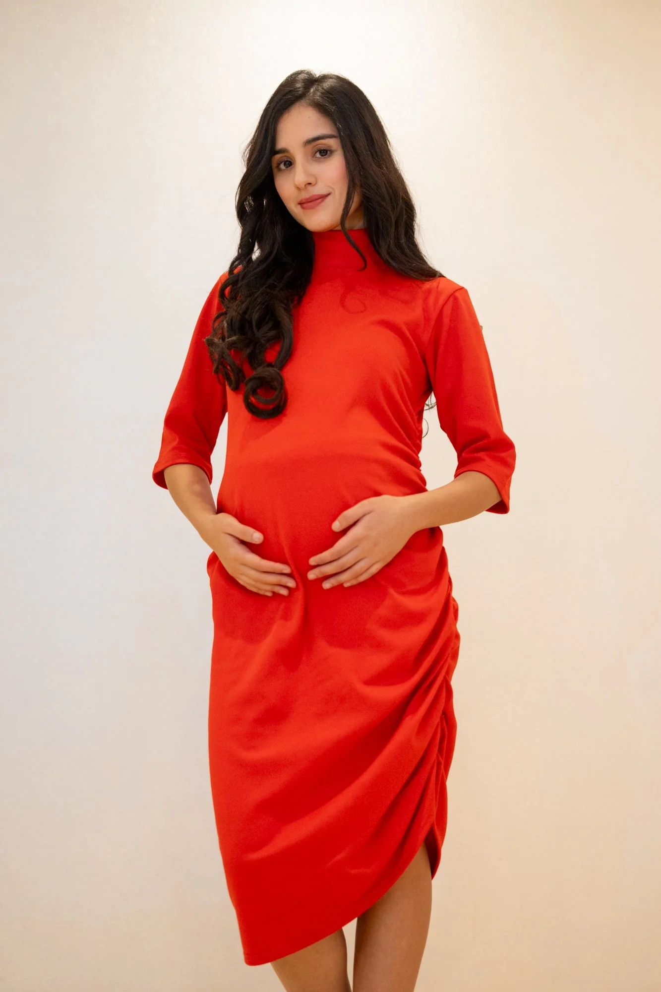 Glamorous Ribbed Brick Red Maternity Dress - Chenance