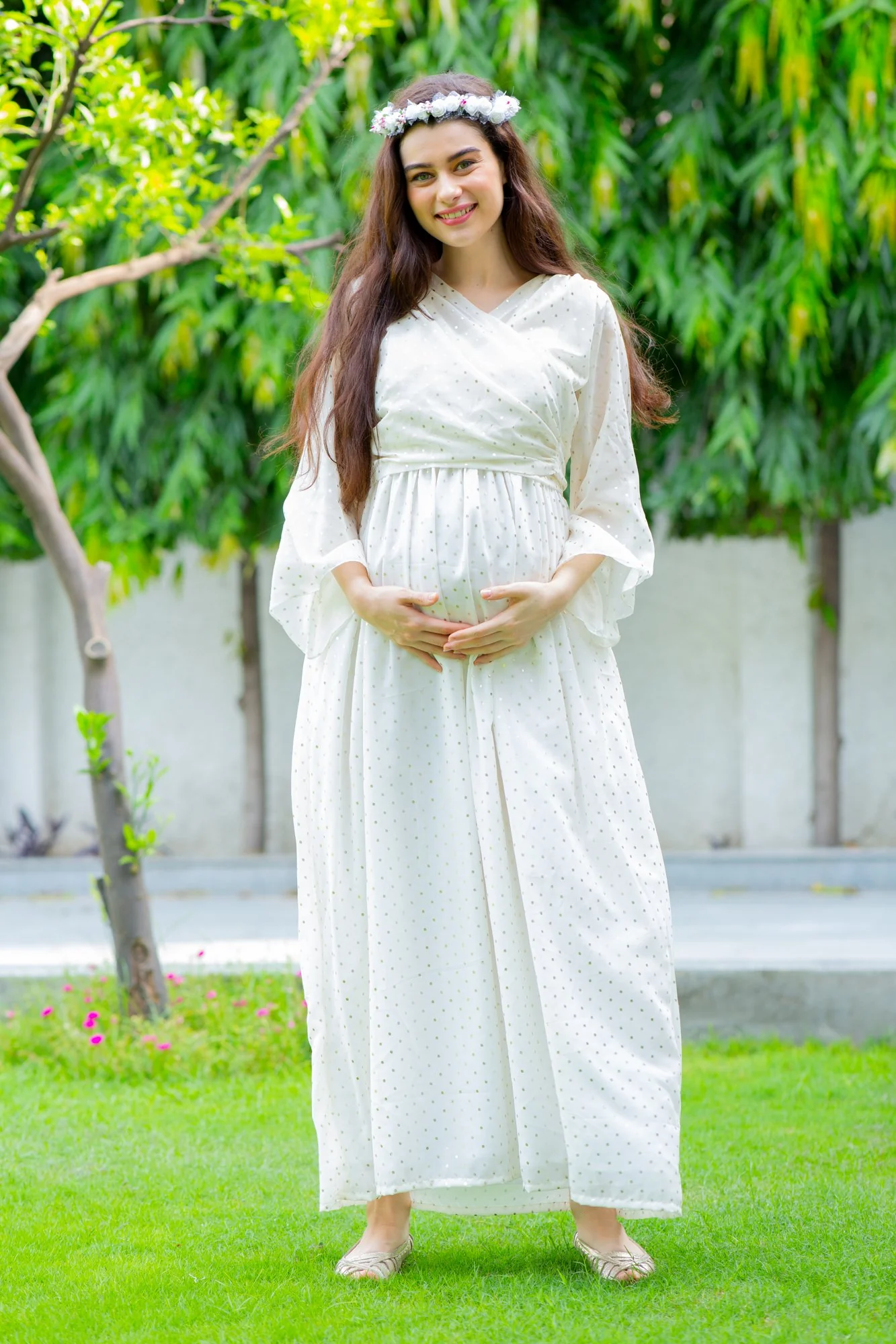 Starry White Maternity & Nursing Wrap Dress - Chenance