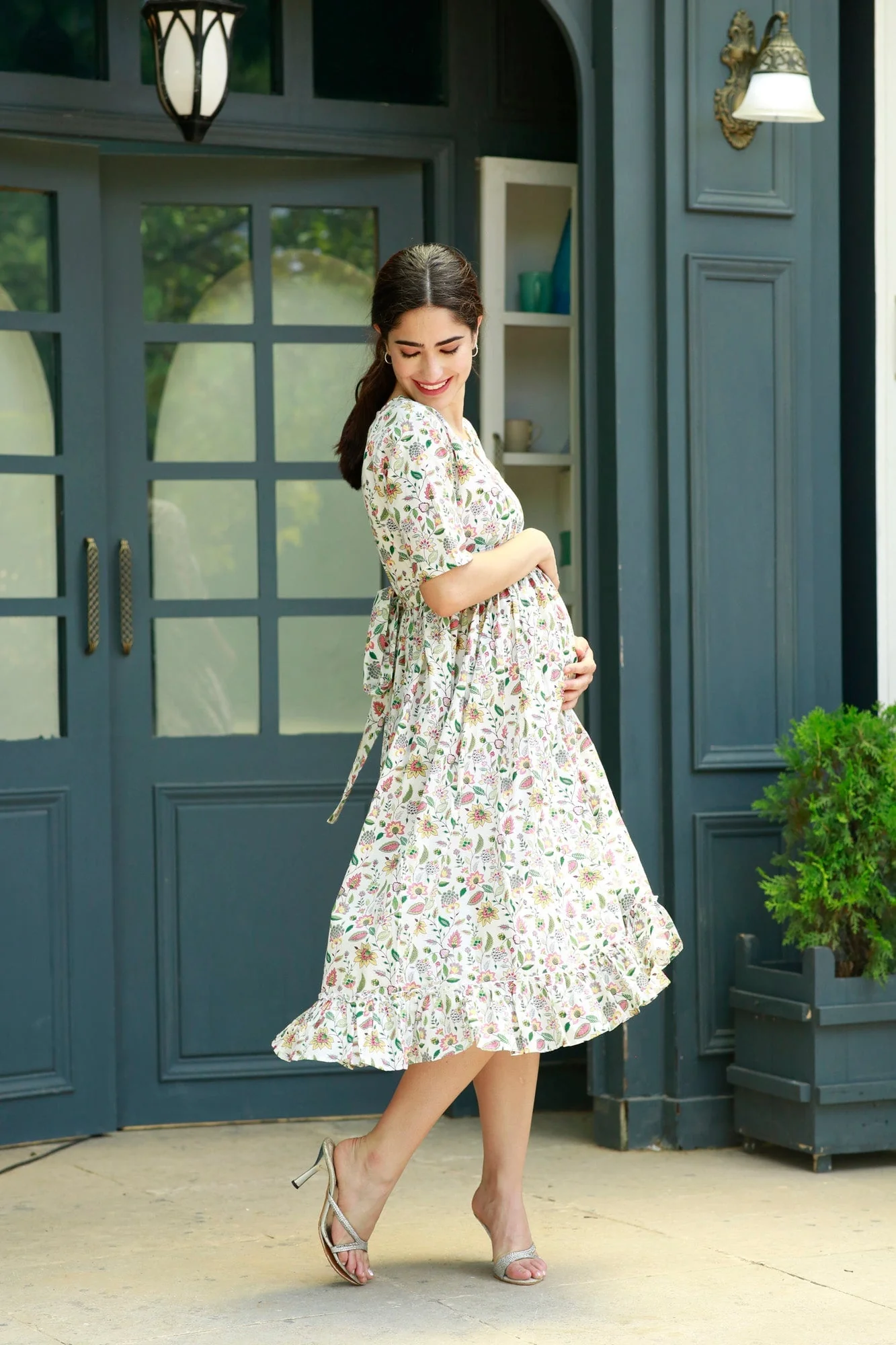 Angelic Floral Concealed Zips Maternity & Nursing Dress - Chenance