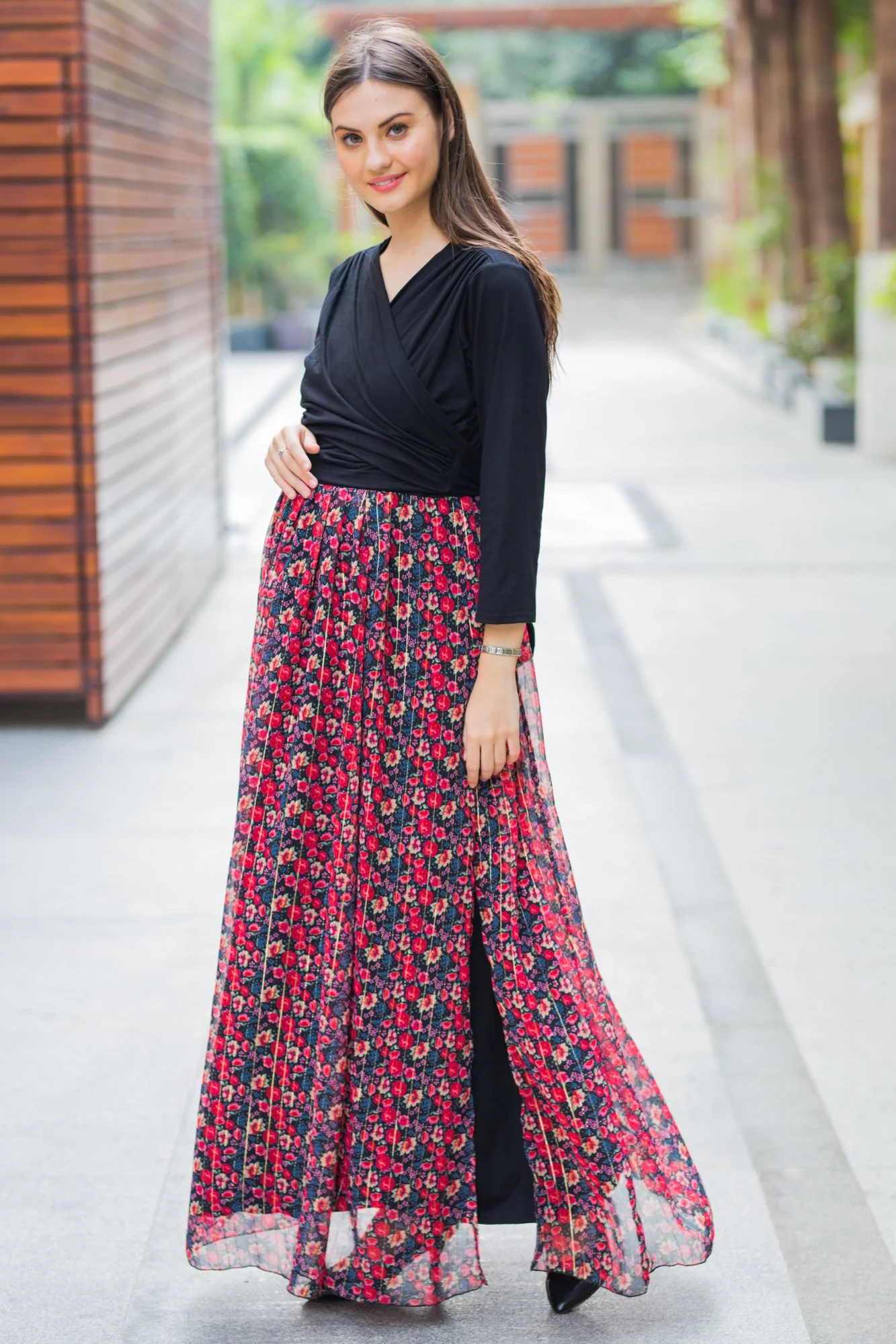 Midnight Luxe Chiffon Maternity & Nursing Wrap Dress - Chenance