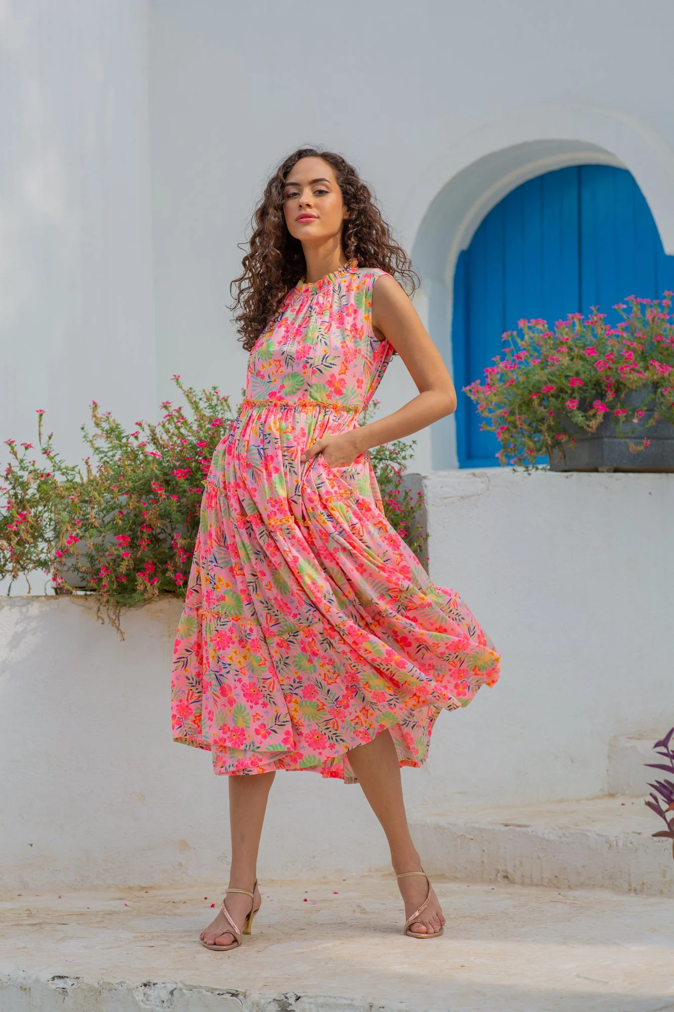 Breezy Satin Rose Pink Maternity & Nursing Concealed Zips Frill Dress - Chenance