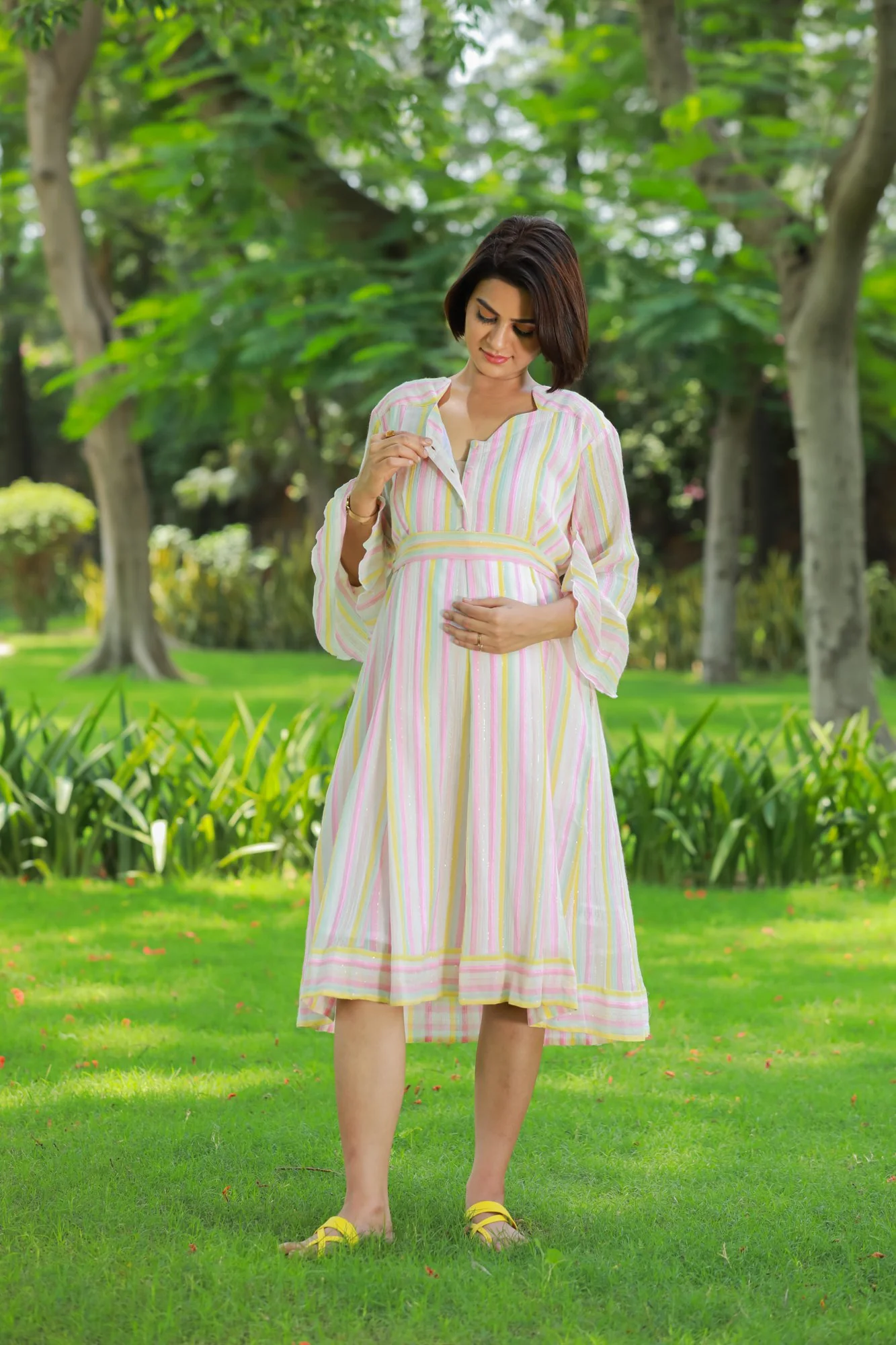 Pastel Striped Maternity & Nursing Dress - Chenance