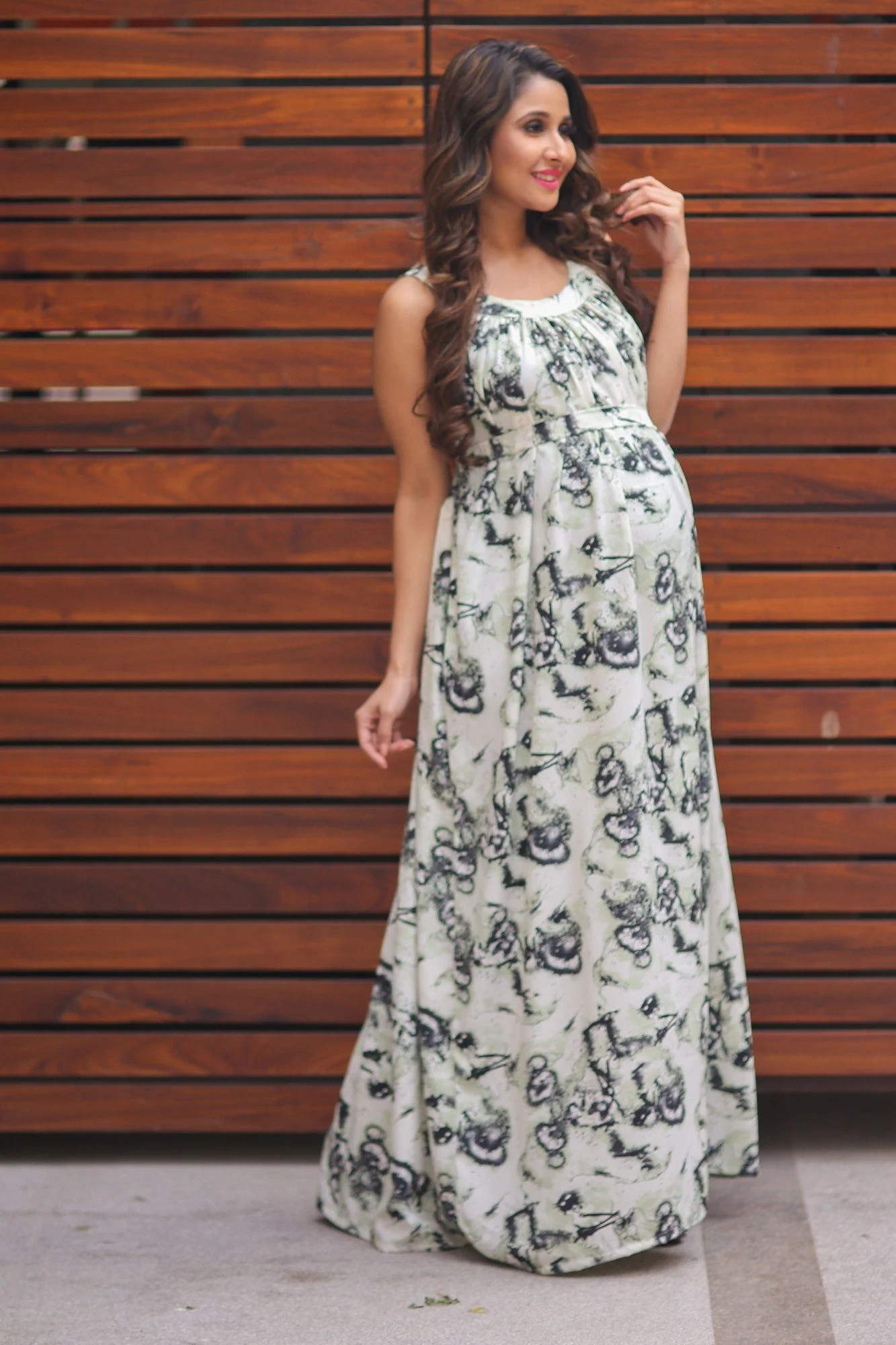 Mint Print Sleeveless Maternity Maxi Dress - Chenance