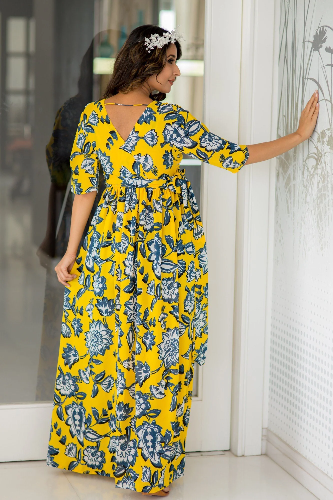 Happy Yellow Floral Maternity & Nursing Wrap Dress - Chenance
