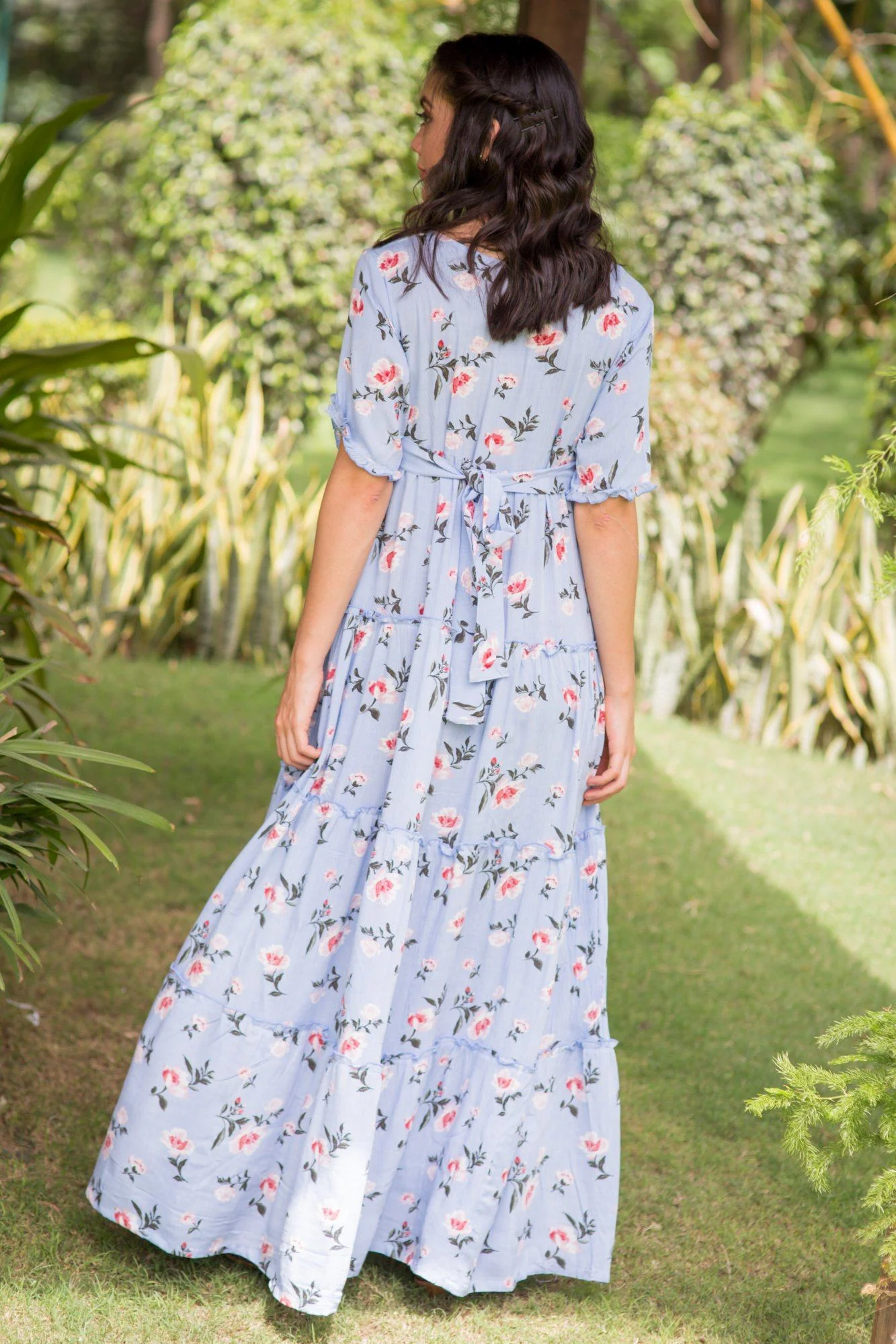 Multilayer Baby Blue Frill Maternity & Nursing Dress - Chenance