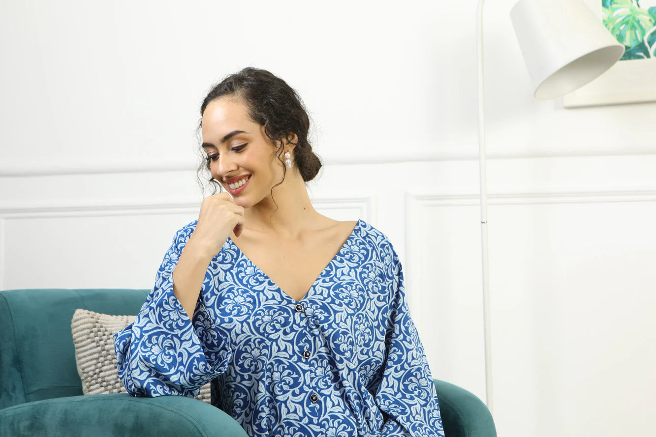 Breezy Intricate Blue Floral Maternity Knee Dress - Chenance