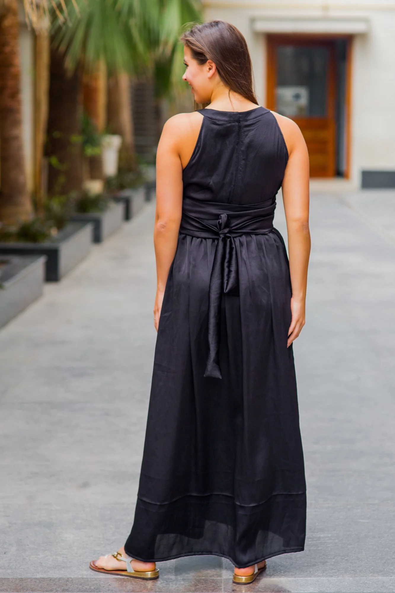 Luxe Noir Ruching Maternity Flow Dress - Chenance