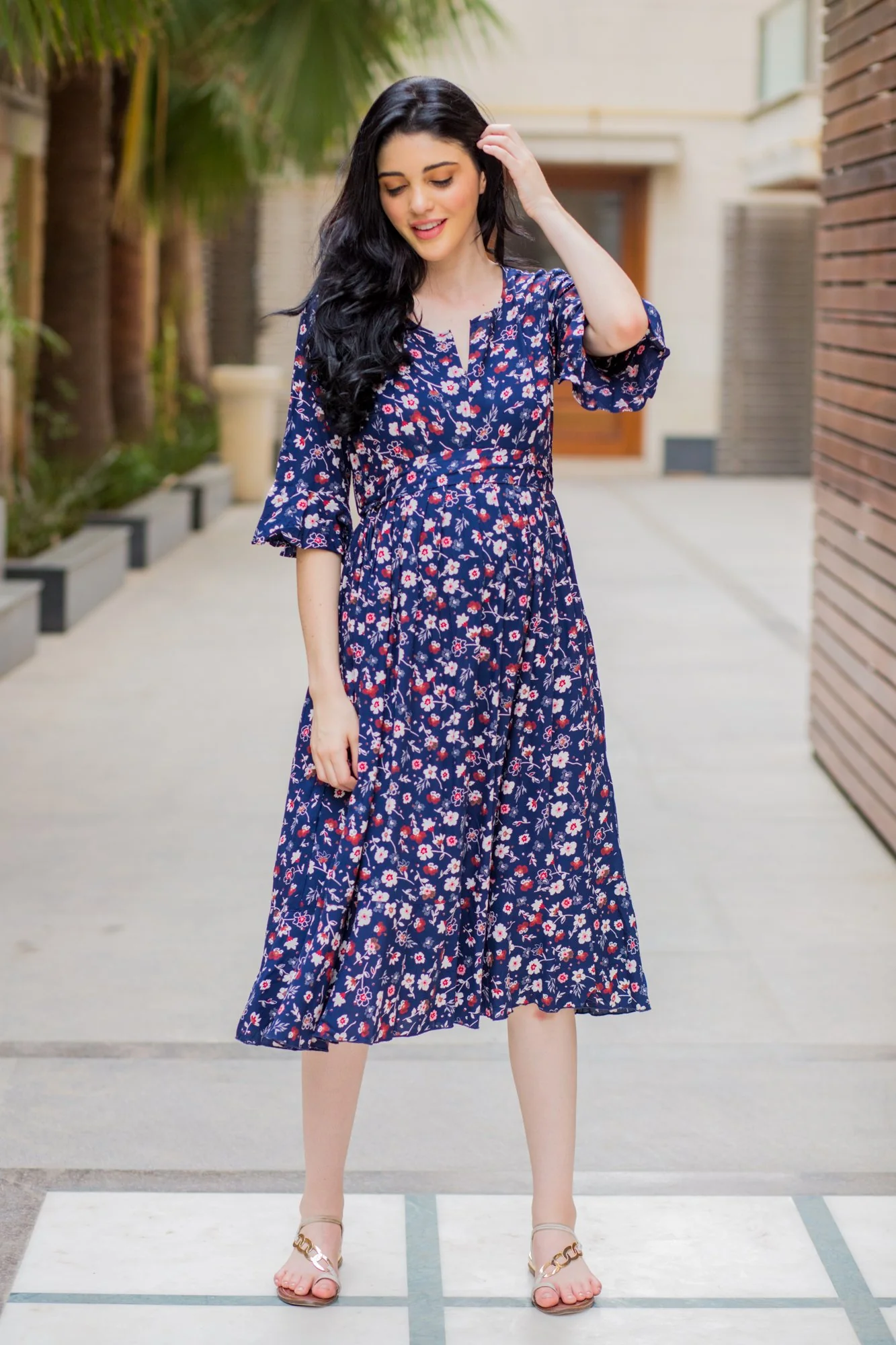 Midnight Blue Maternity & Nursing Front Zip Dress - Chenance