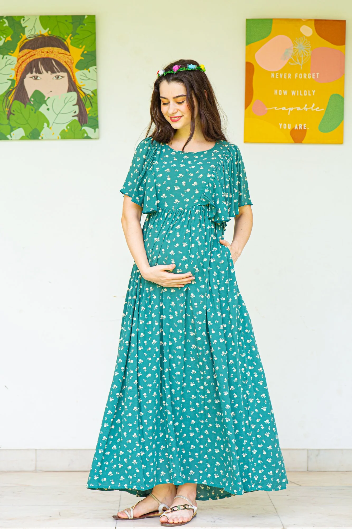 Emerald Berry Maternity & Nursing Flap Dress - Chenance