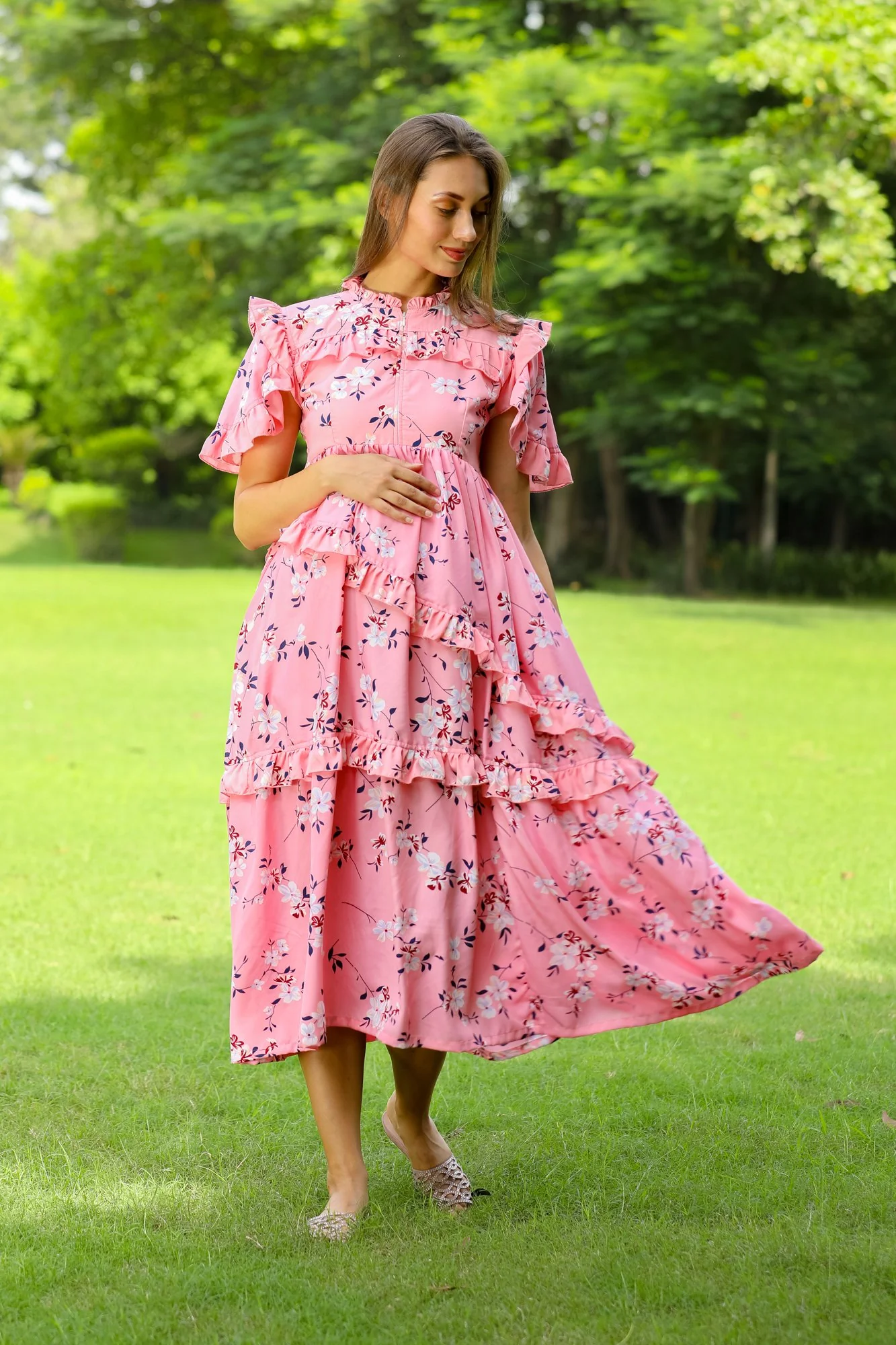 Bubblegum Blossom Maternity & Nursing Frill Dress - Chenance
