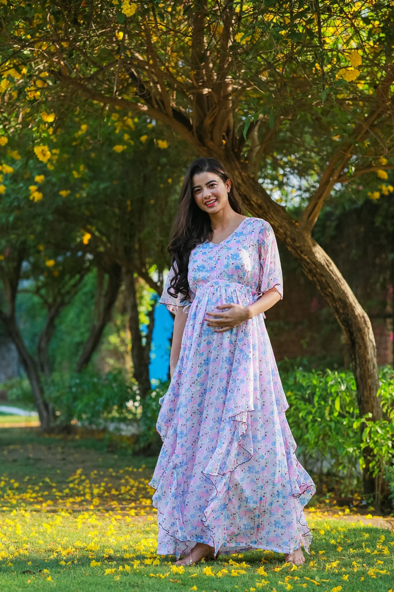 Luxe Soothing Light Pink Maternity & Nursing Flow Dress - Chenance