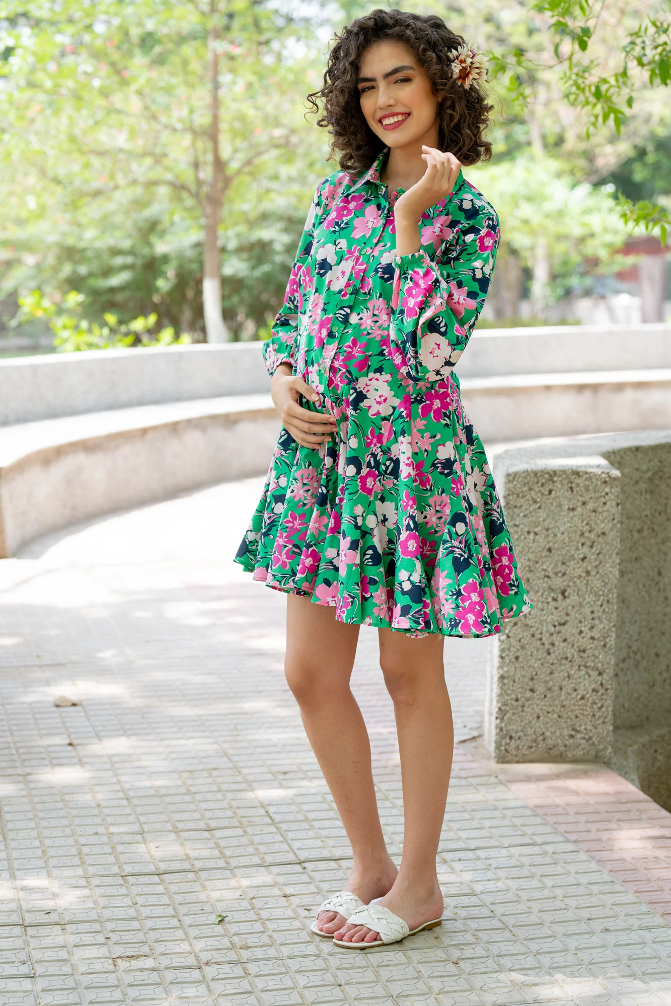 Breezy Spring Blossom Maternity & Nursing Shirt Dress - Chenance