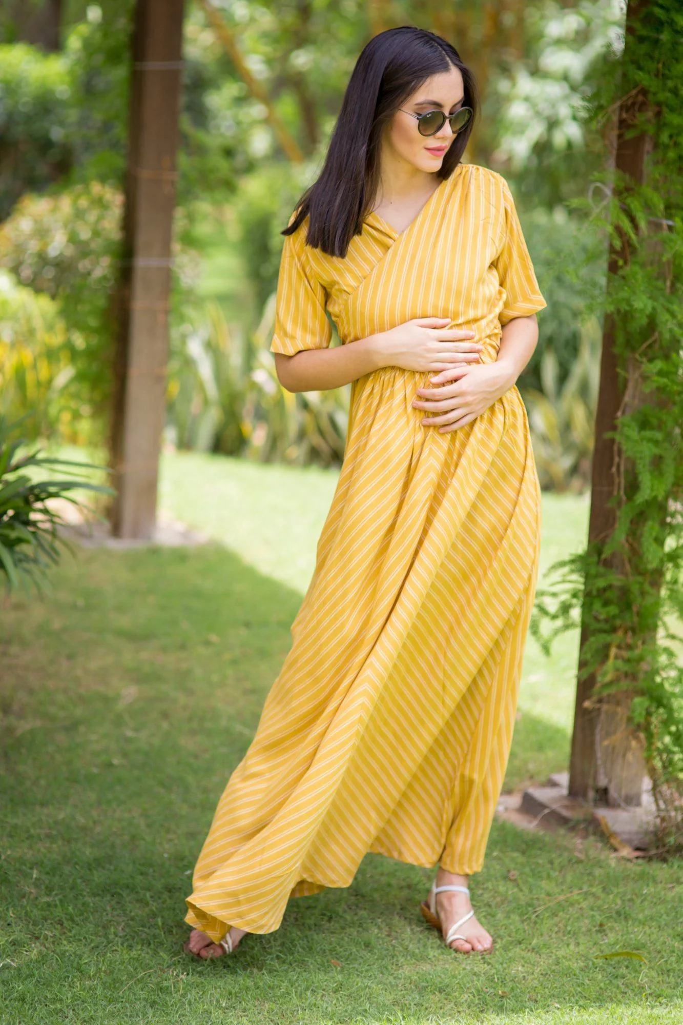 Tuscany Striped Maternity & Nursing Wrap Dress - Chenance