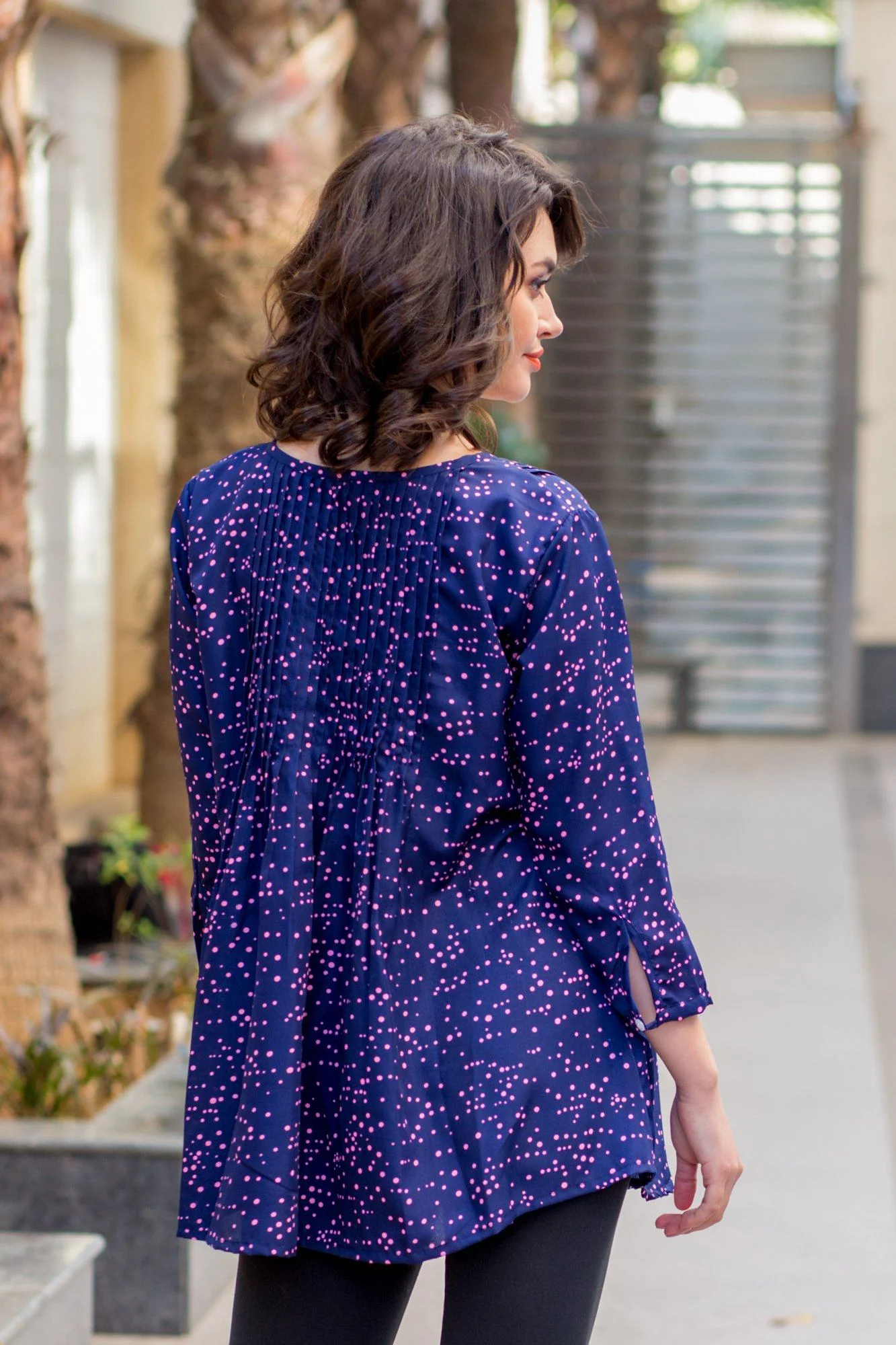 Scattered Polka Print Pintucks Maternity & Nursing Top - Chenance