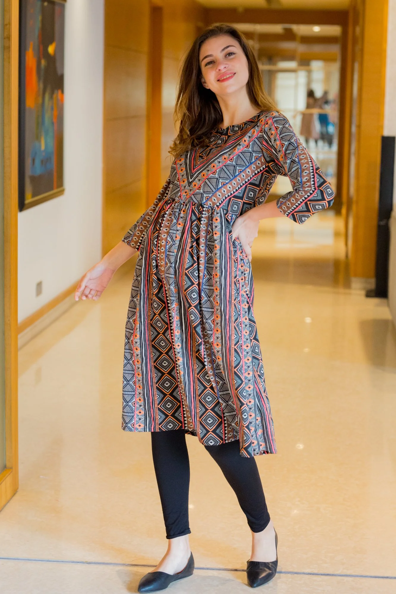 Aztec Striped Maternity & Nursing Dress - Chenance