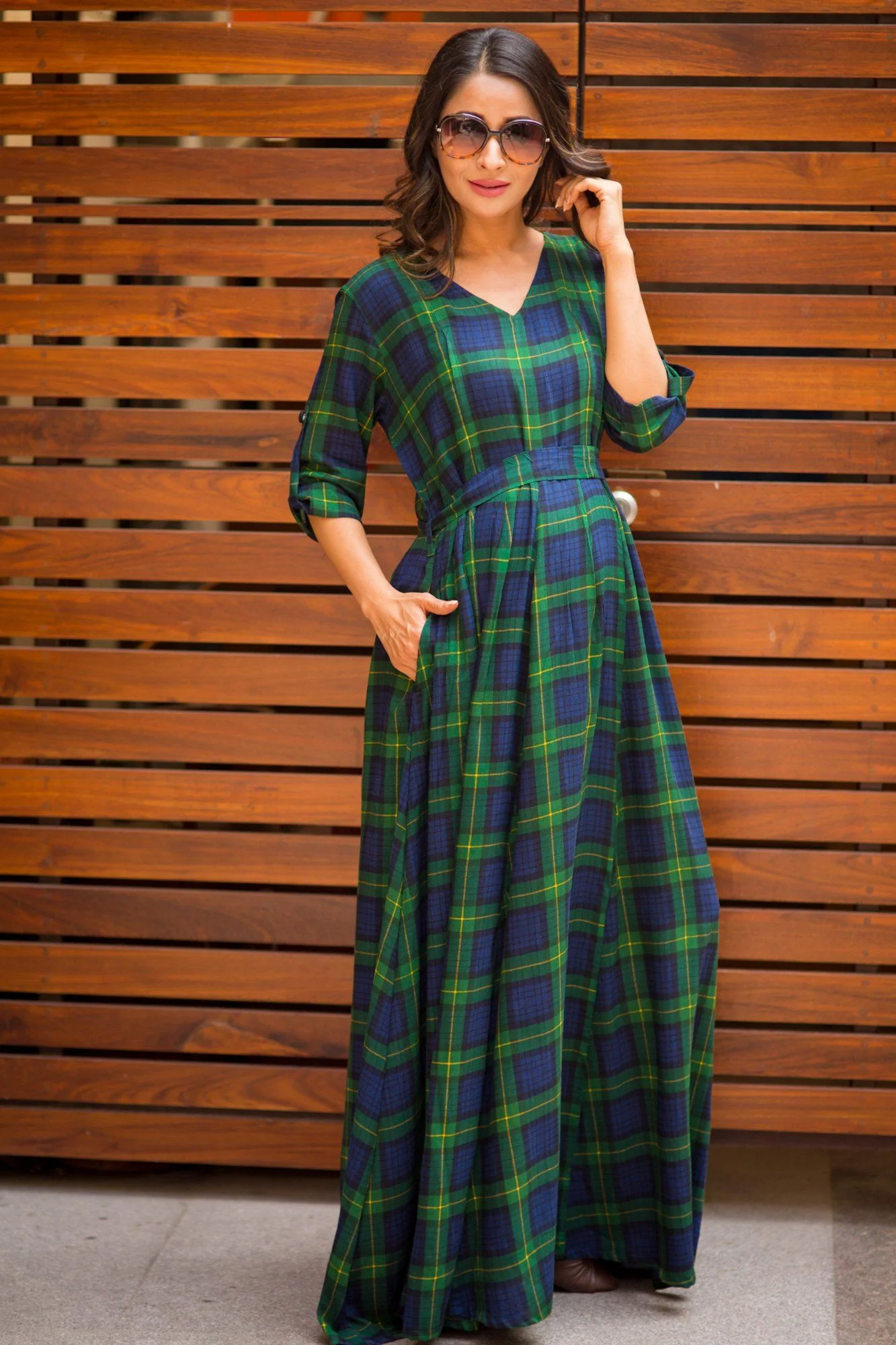 Nautical Green Plaid Maternity & Nursing Maxi Dress - Chenance