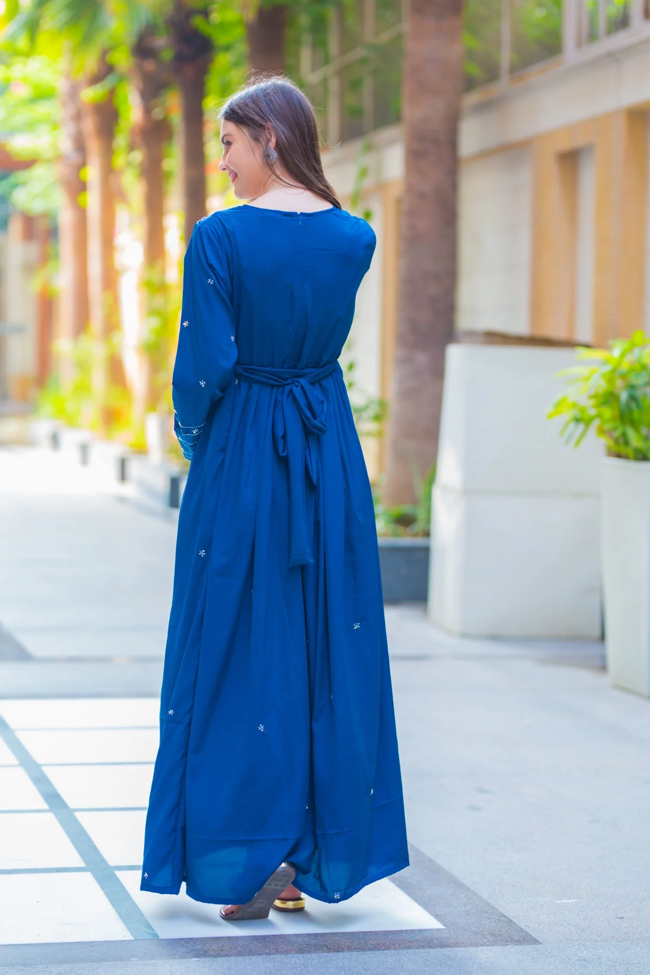 Premium Cobalt Blue Hand Embroidered  Maternity Dress - Chenance