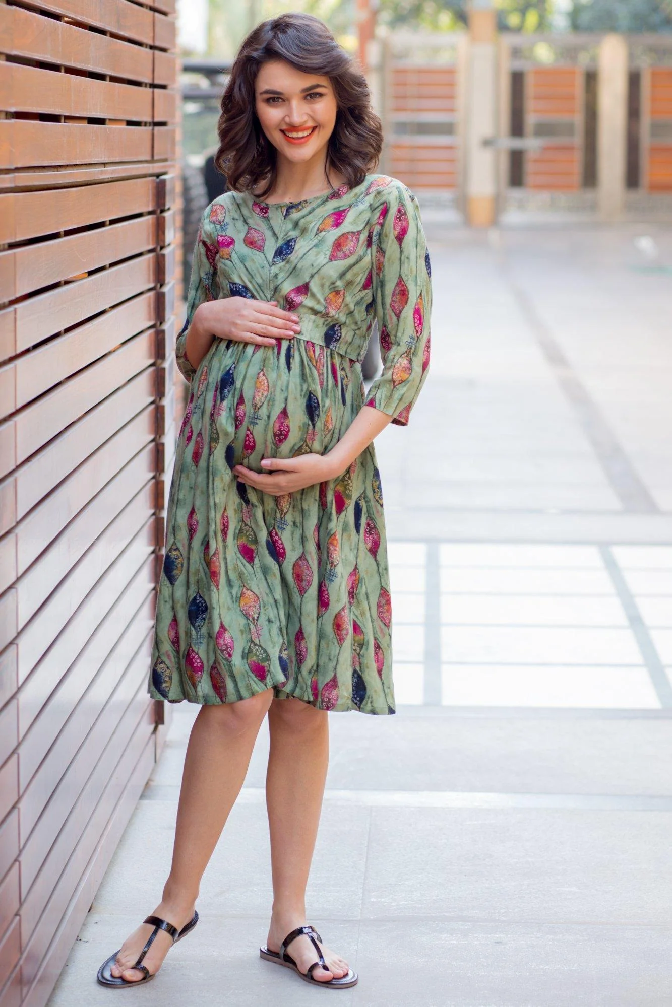 Soft Leafy Green Maternity & Nursing Dress - Chenance