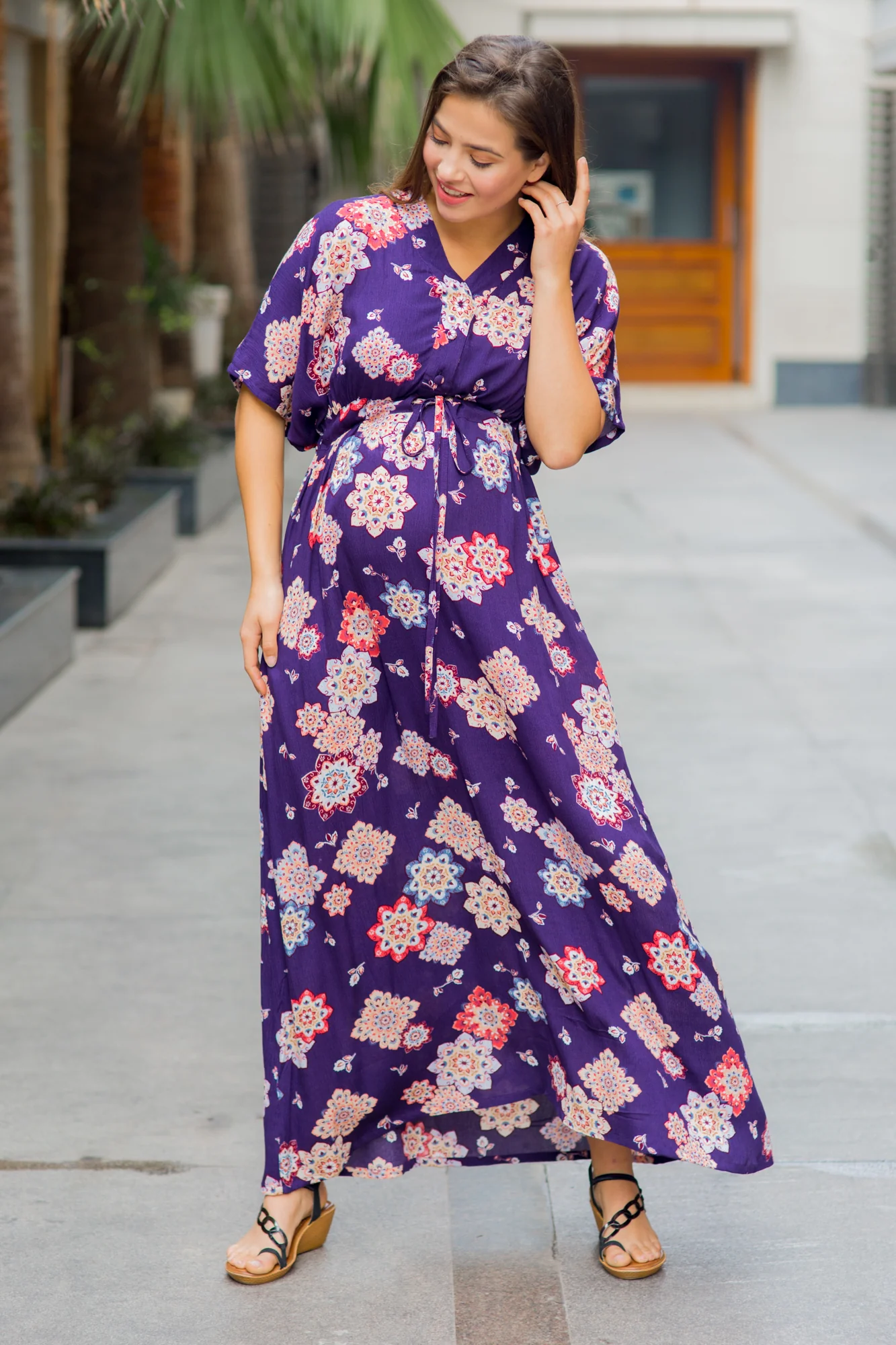 Kimono Violet Maternity & Nursing Dress / Delivery Gown/ Night Dress - Chenance