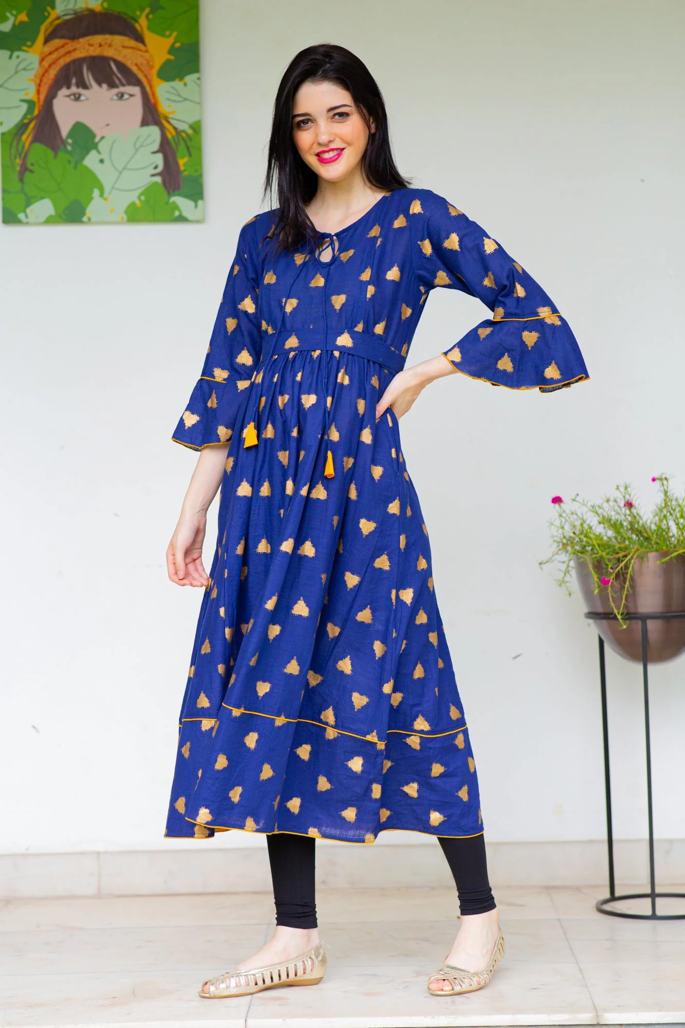 Cobalt Triangle Maternity & Nursing Kurta Dress - Chenance