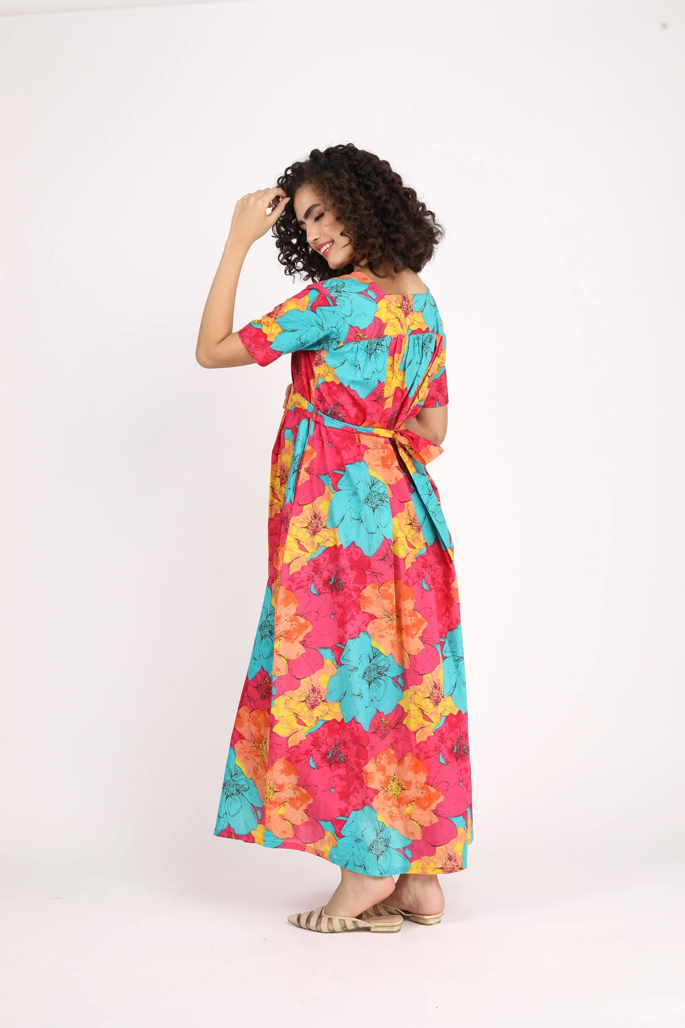 Fuchsia Maternity And Nursing Maxi Dress (100% Cotton) - Chenance